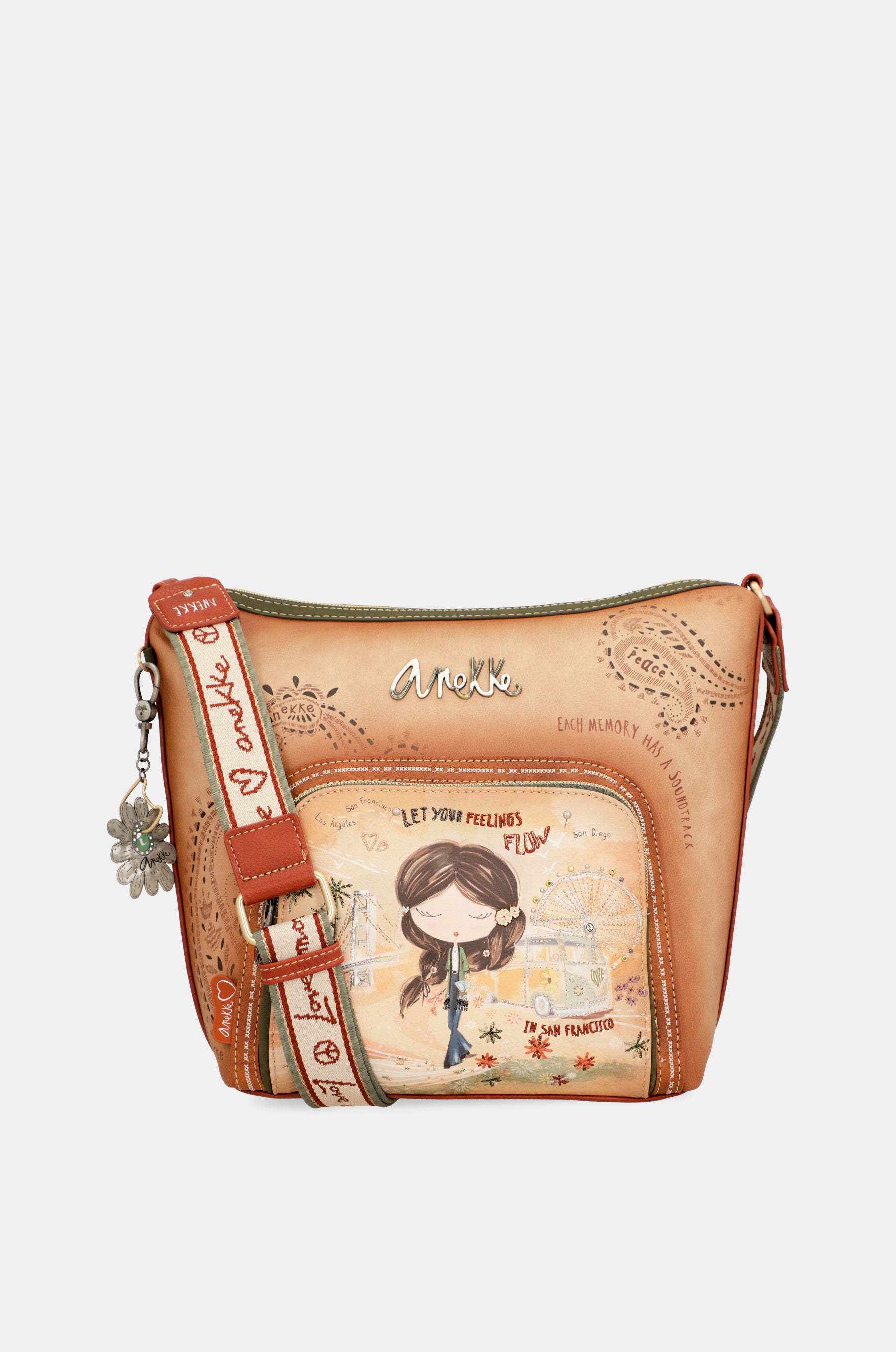 Peace & Love camel large crossbody bag