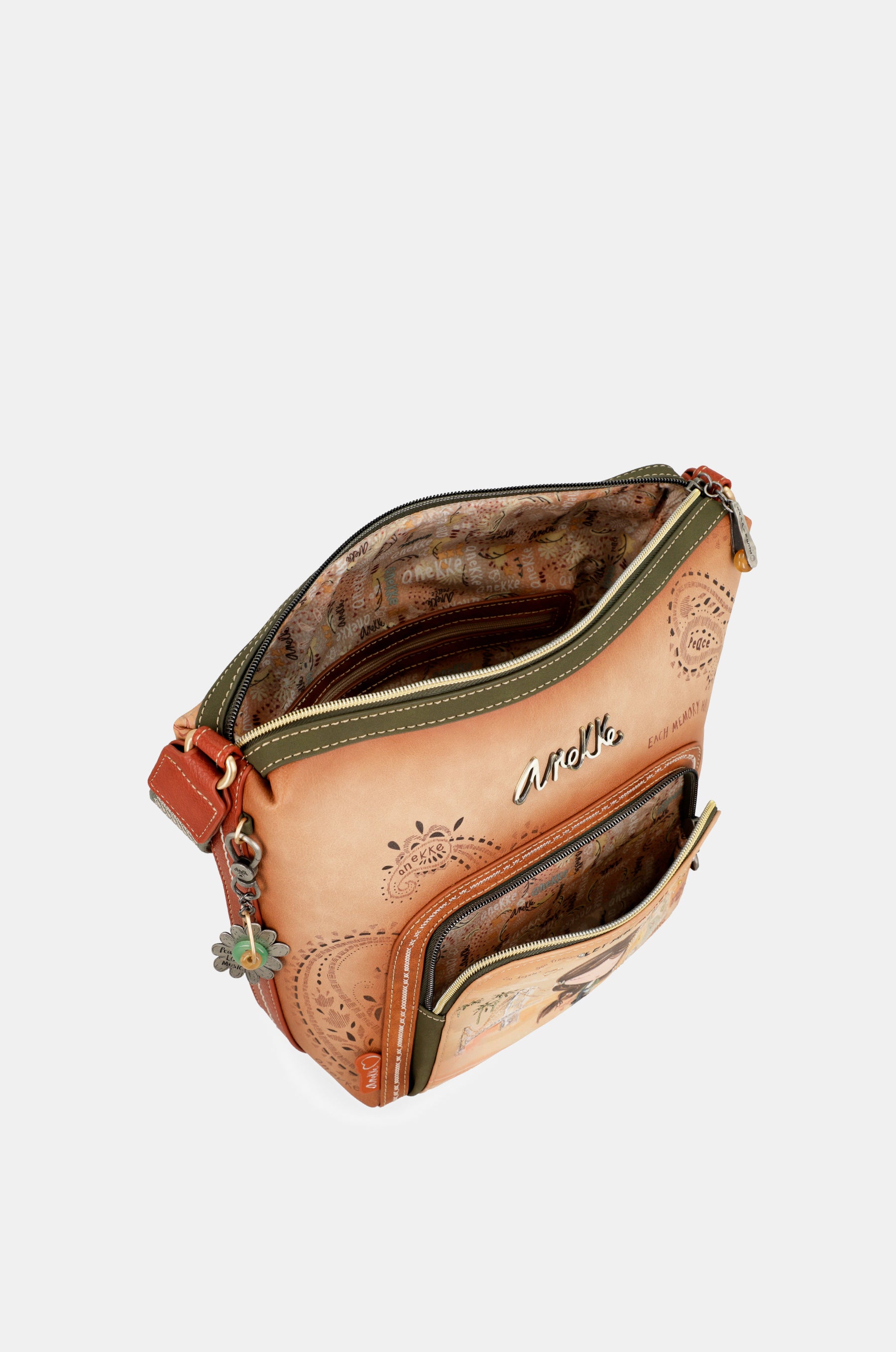 Peace & Love camel large crossbody bag