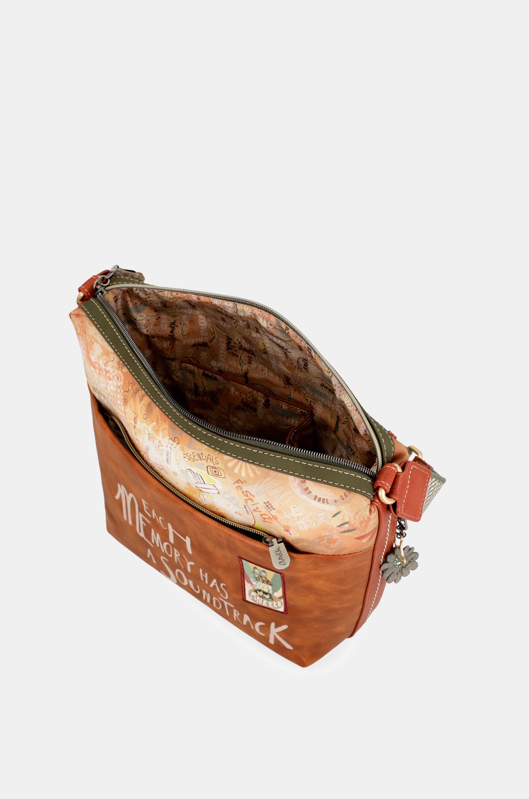 Peace & Love camel large crossbody bag