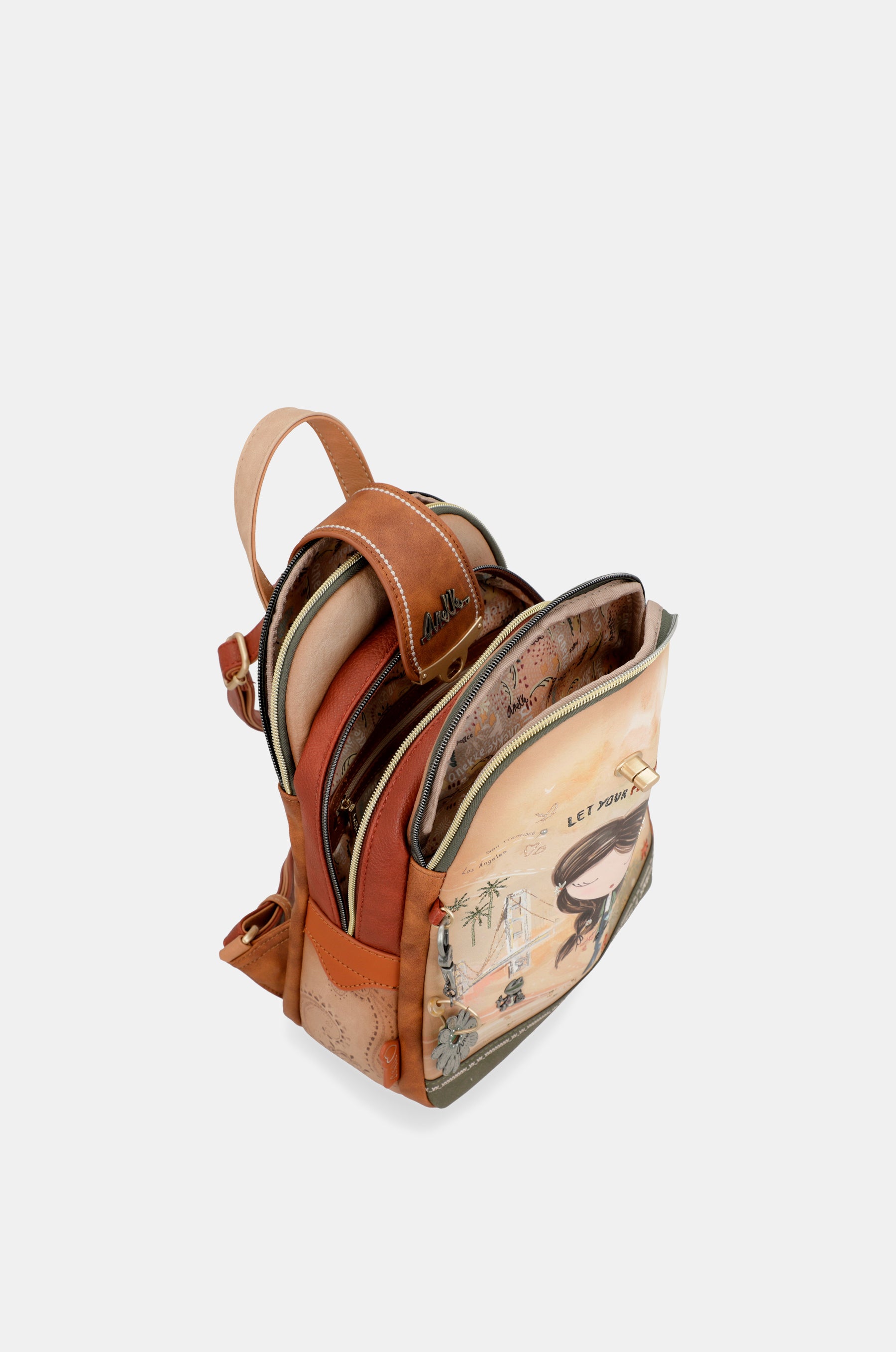 Peace & Love camel triple compartment backpack