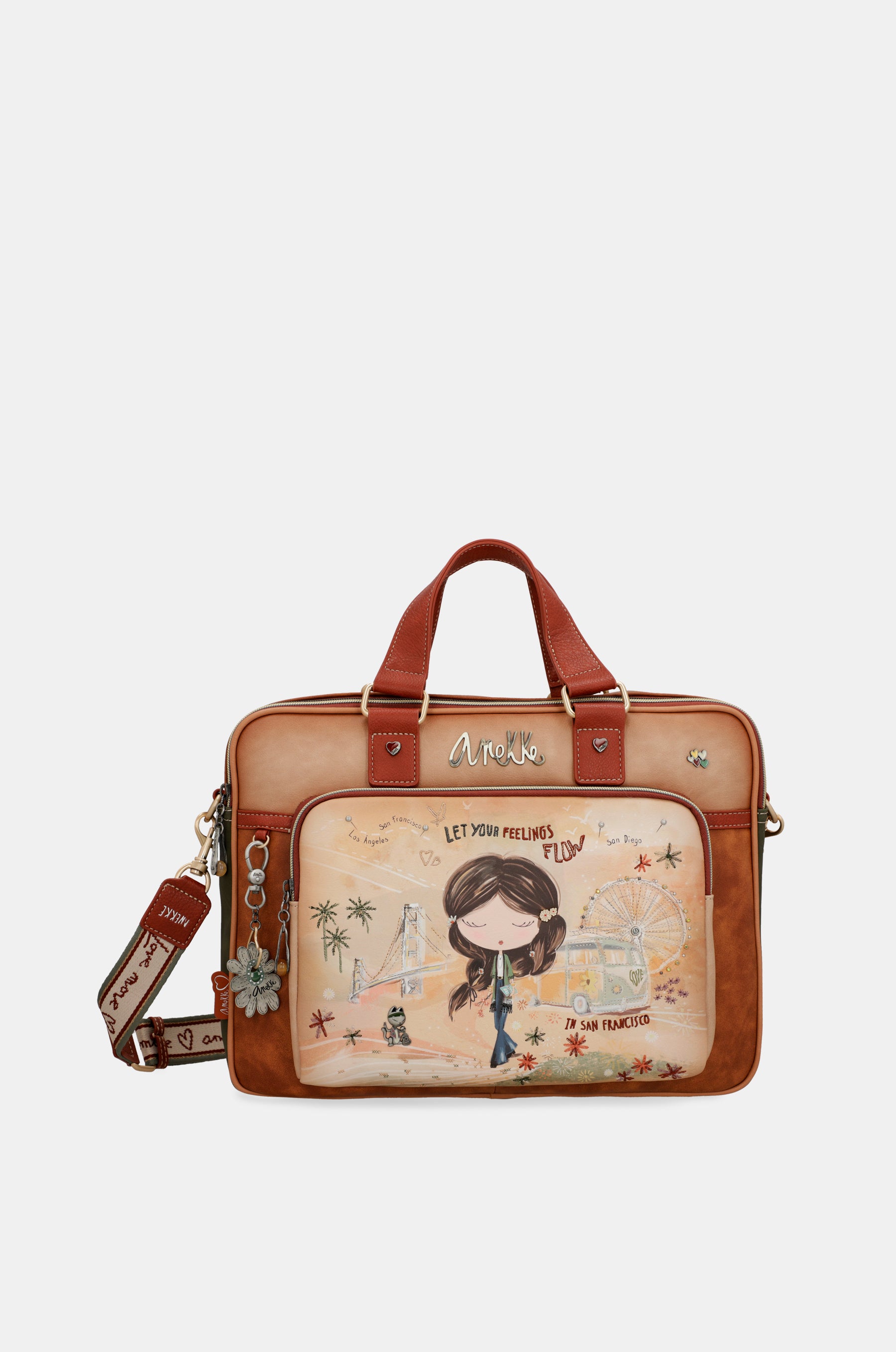 Peace & Love camel briefcase