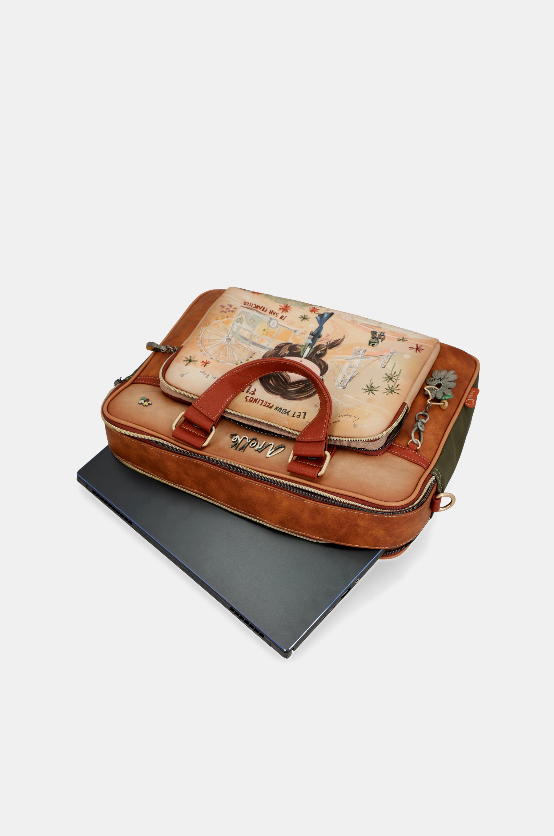 Peace & Love camel briefcase