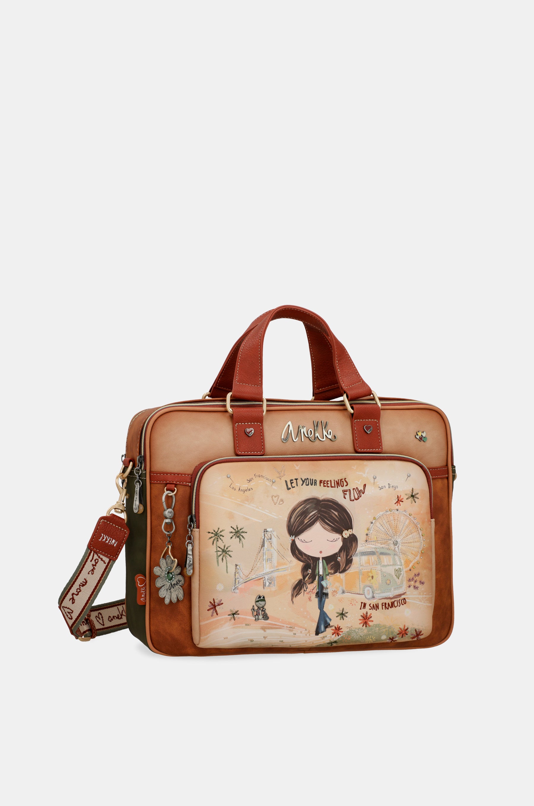 Peace & Love camel briefcase