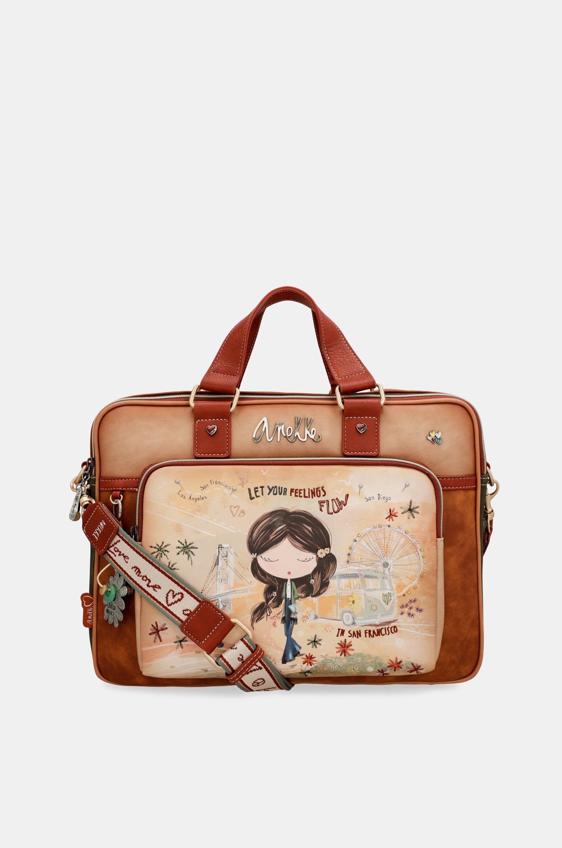 Peace & Love camel briefcase