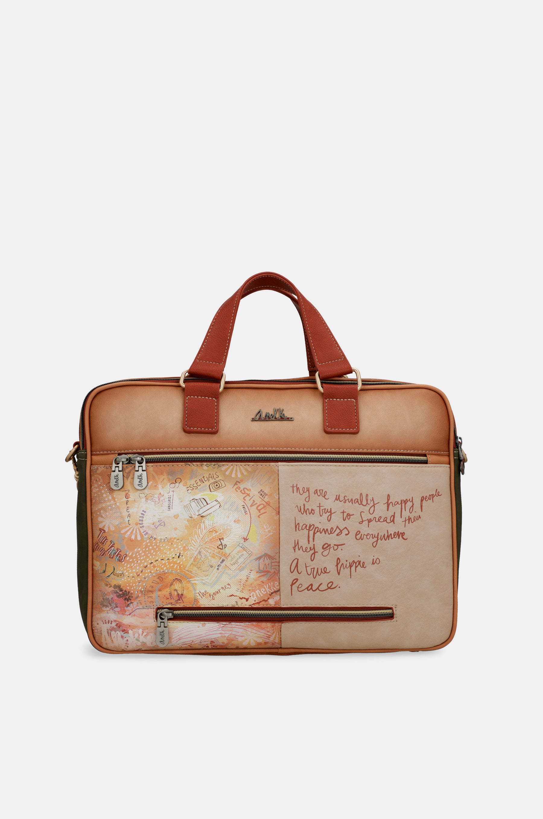 Peace & Love camel briefcase