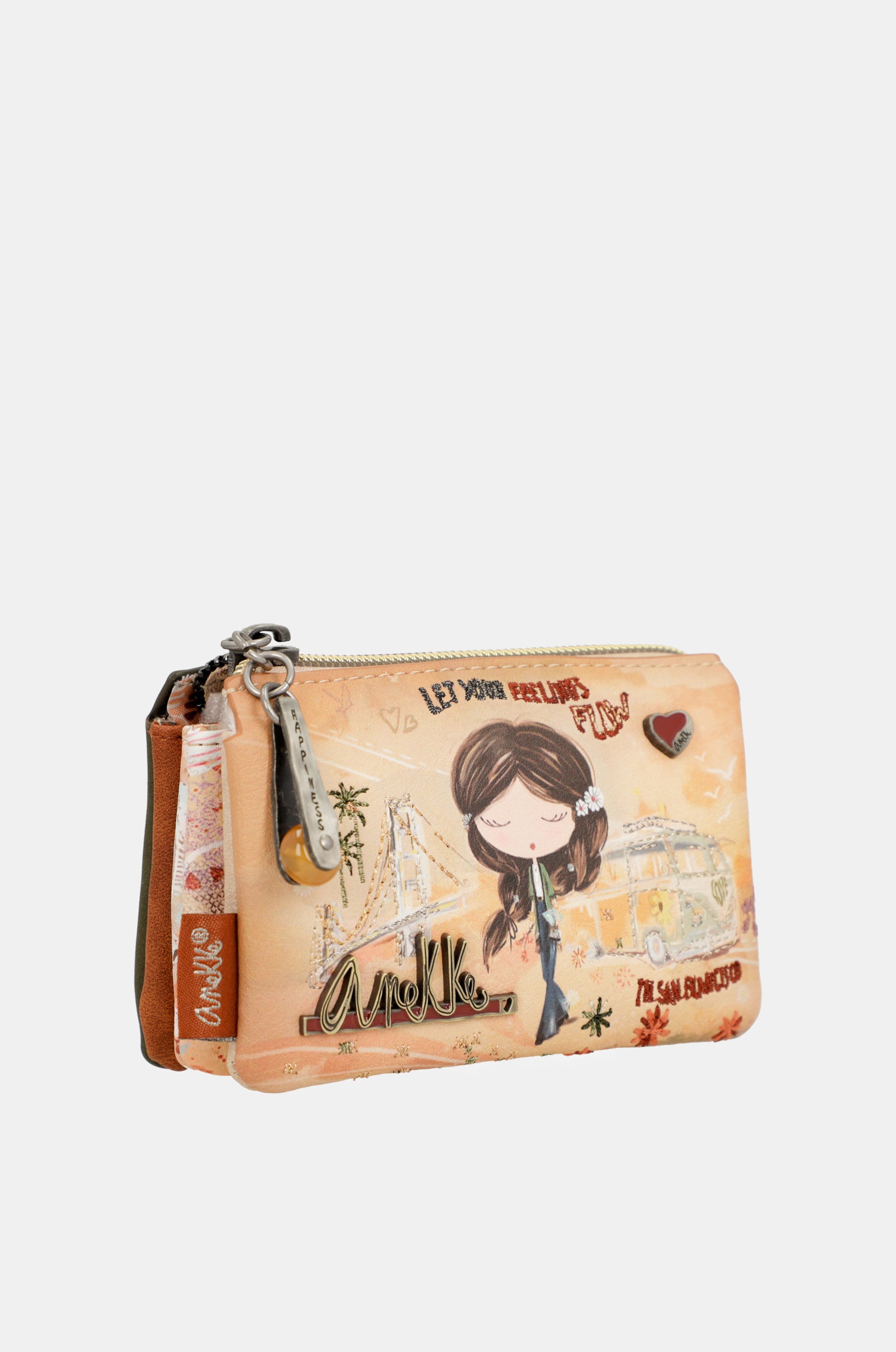 Peace & Love camel 3-compartment coin purse