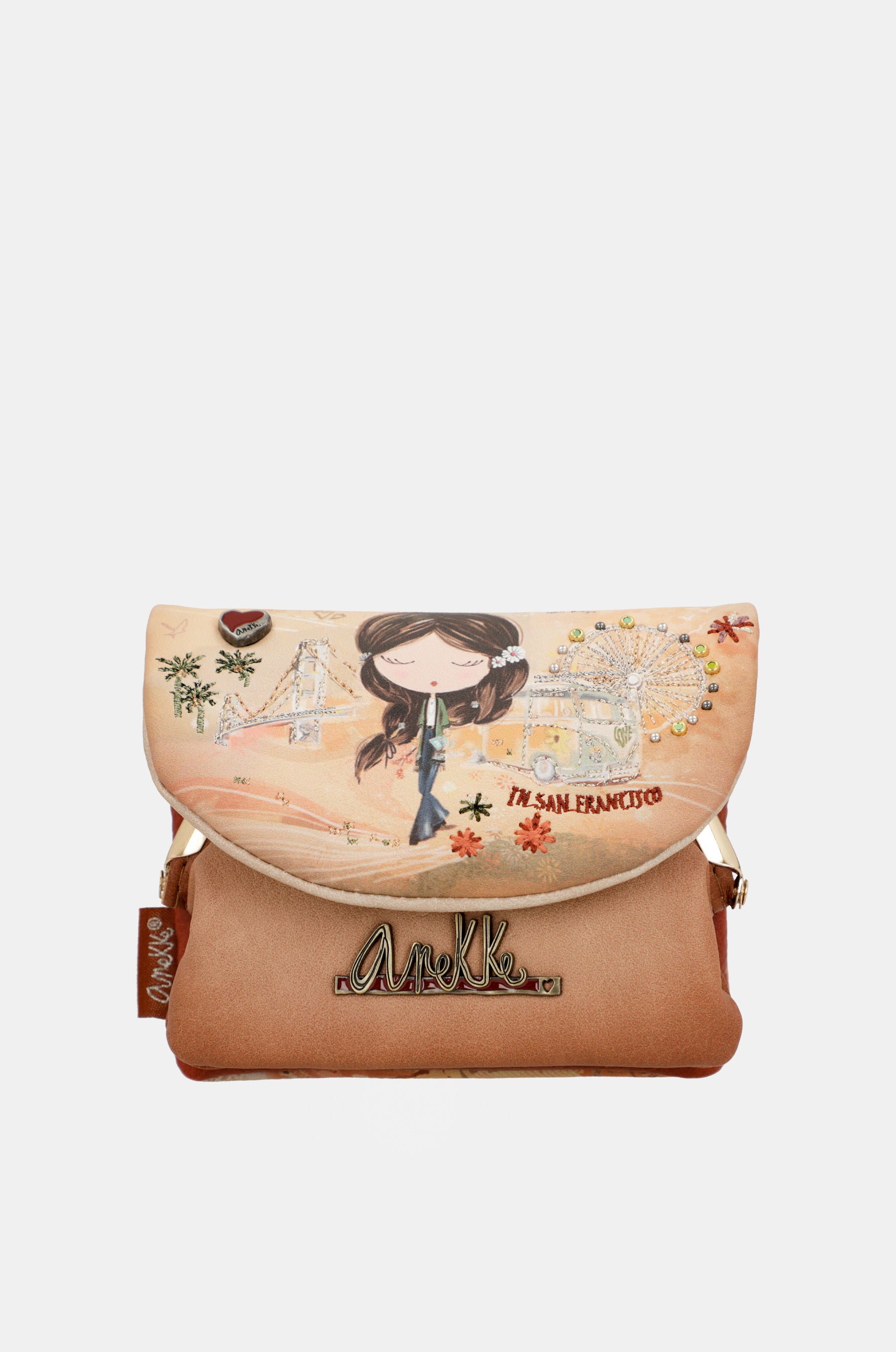 Peace & Love camel coin purse with flap