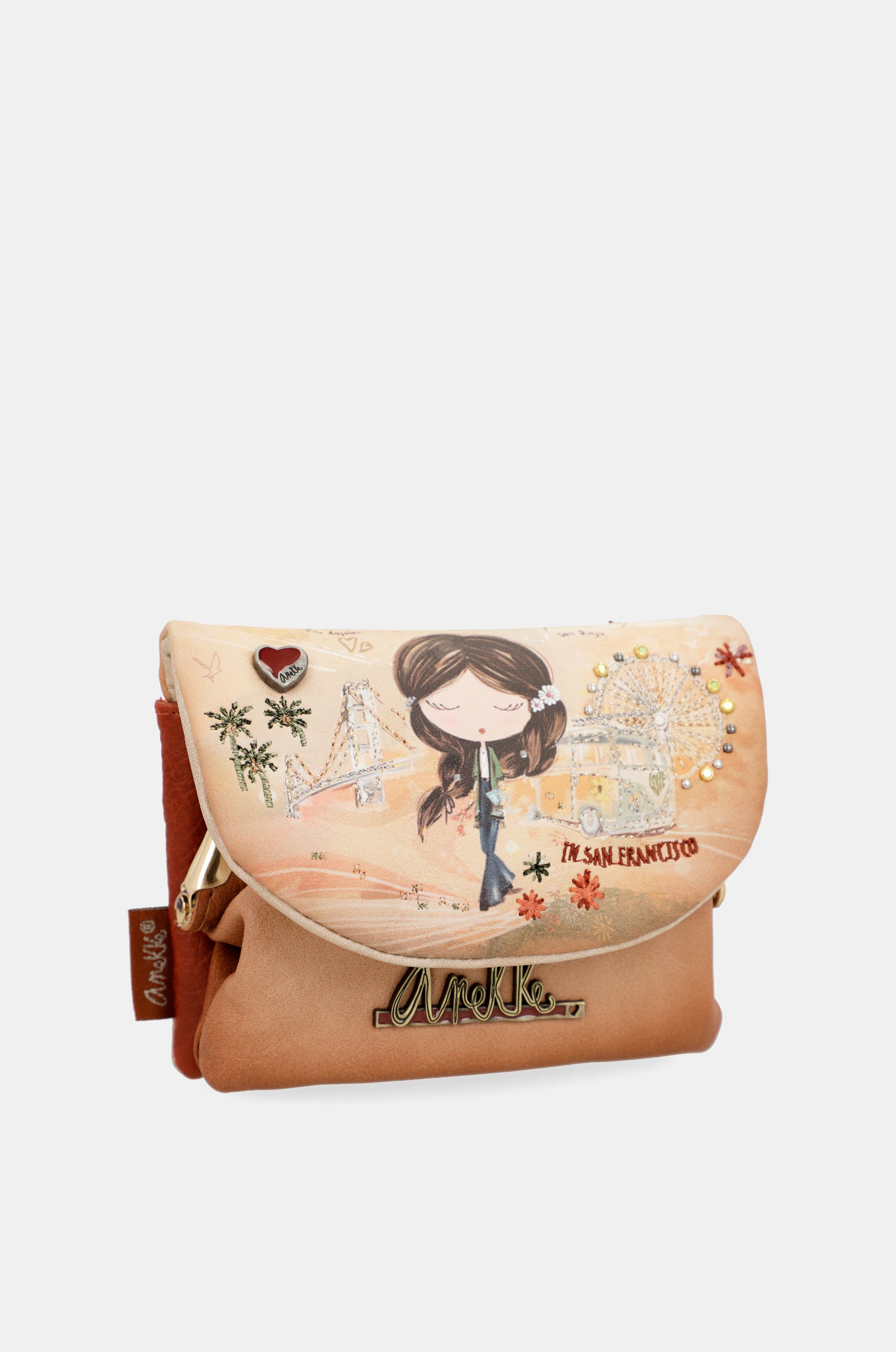 Peace & Love camel coin purse with flap