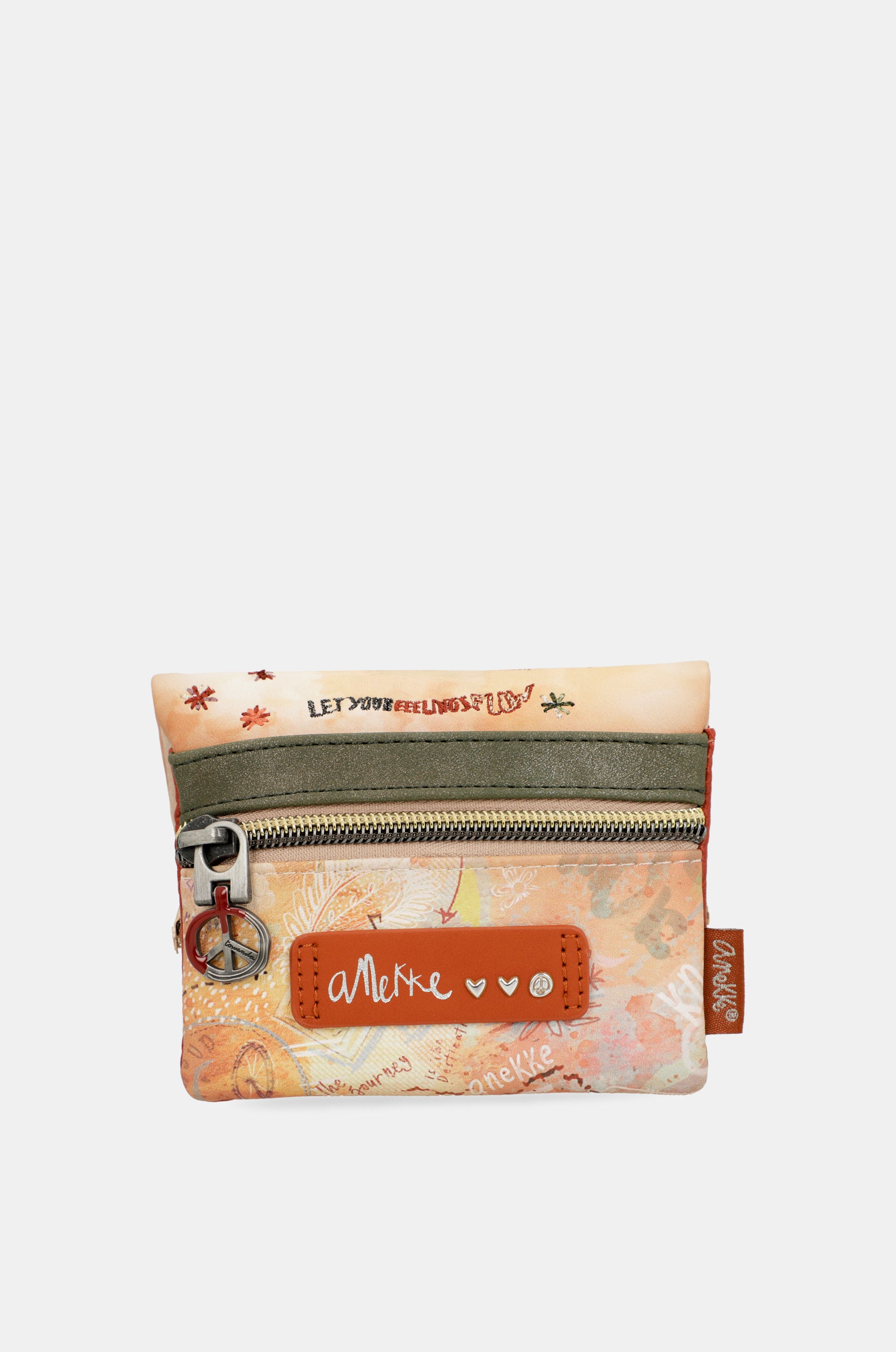 Peace & Love camel coin purse with flap