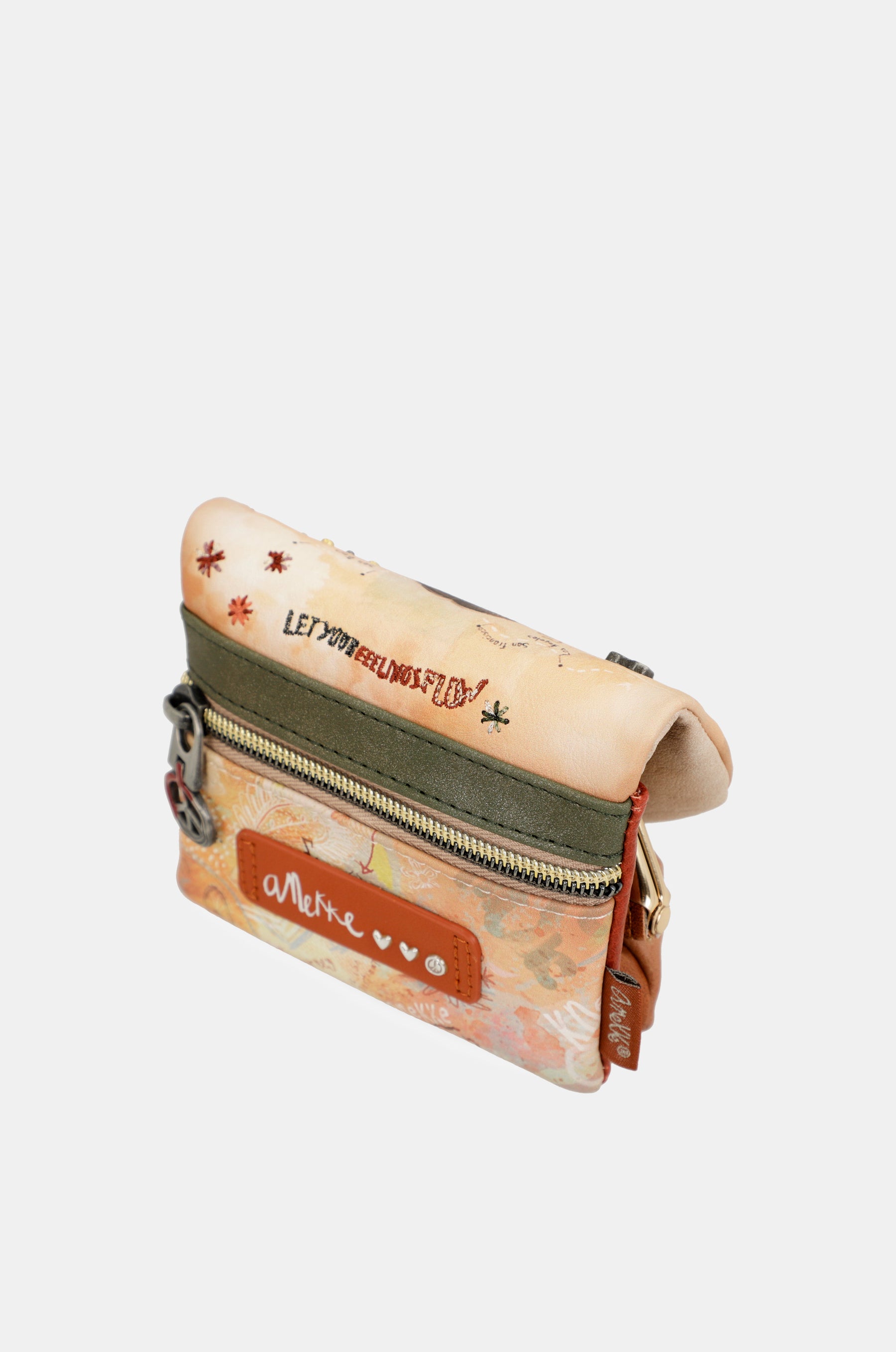 Peace & Love camel coin purse with flap