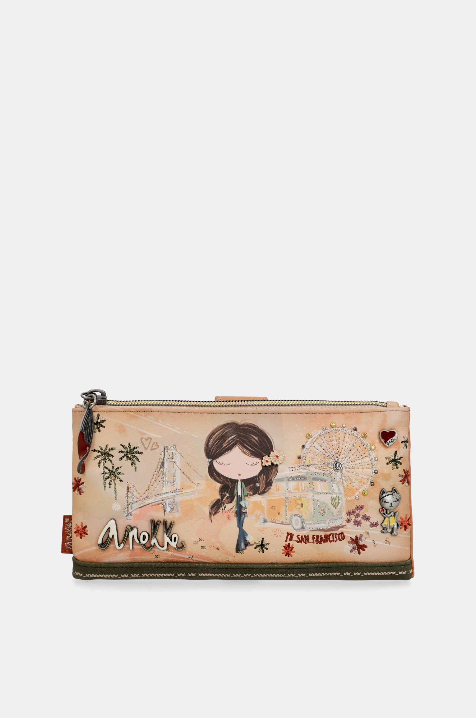 Peace & Love camel large RFID wallet