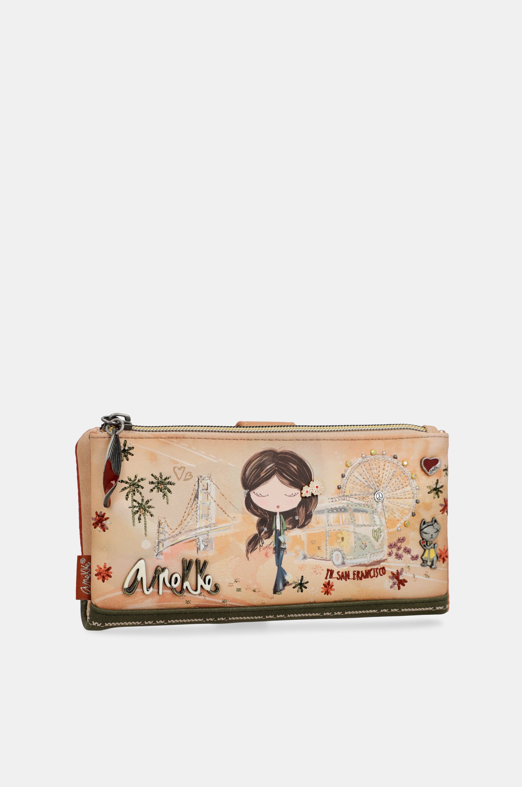 Peace & Love camel large RFID wallet