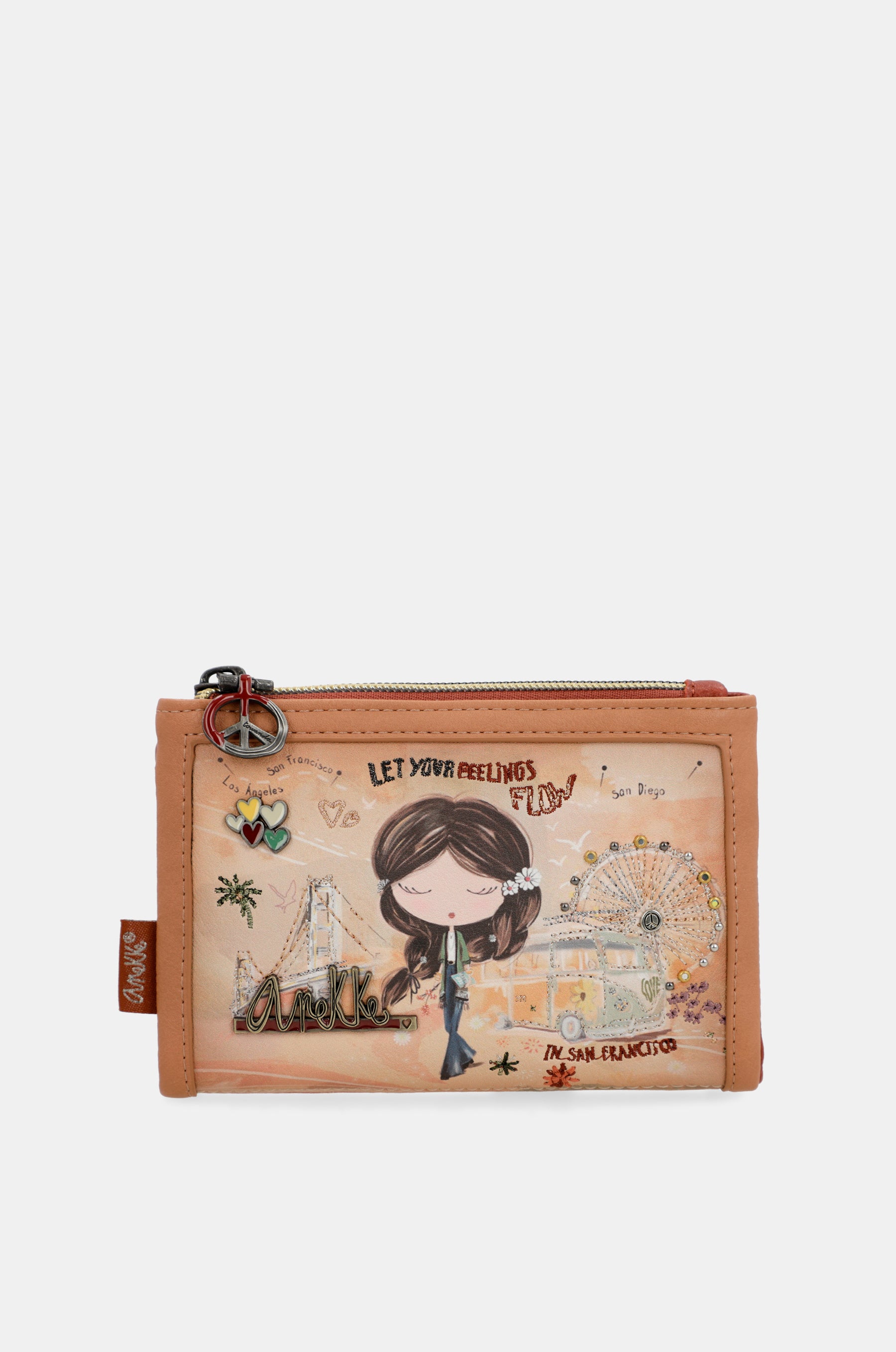 Peace & Love camel small RFID wallet