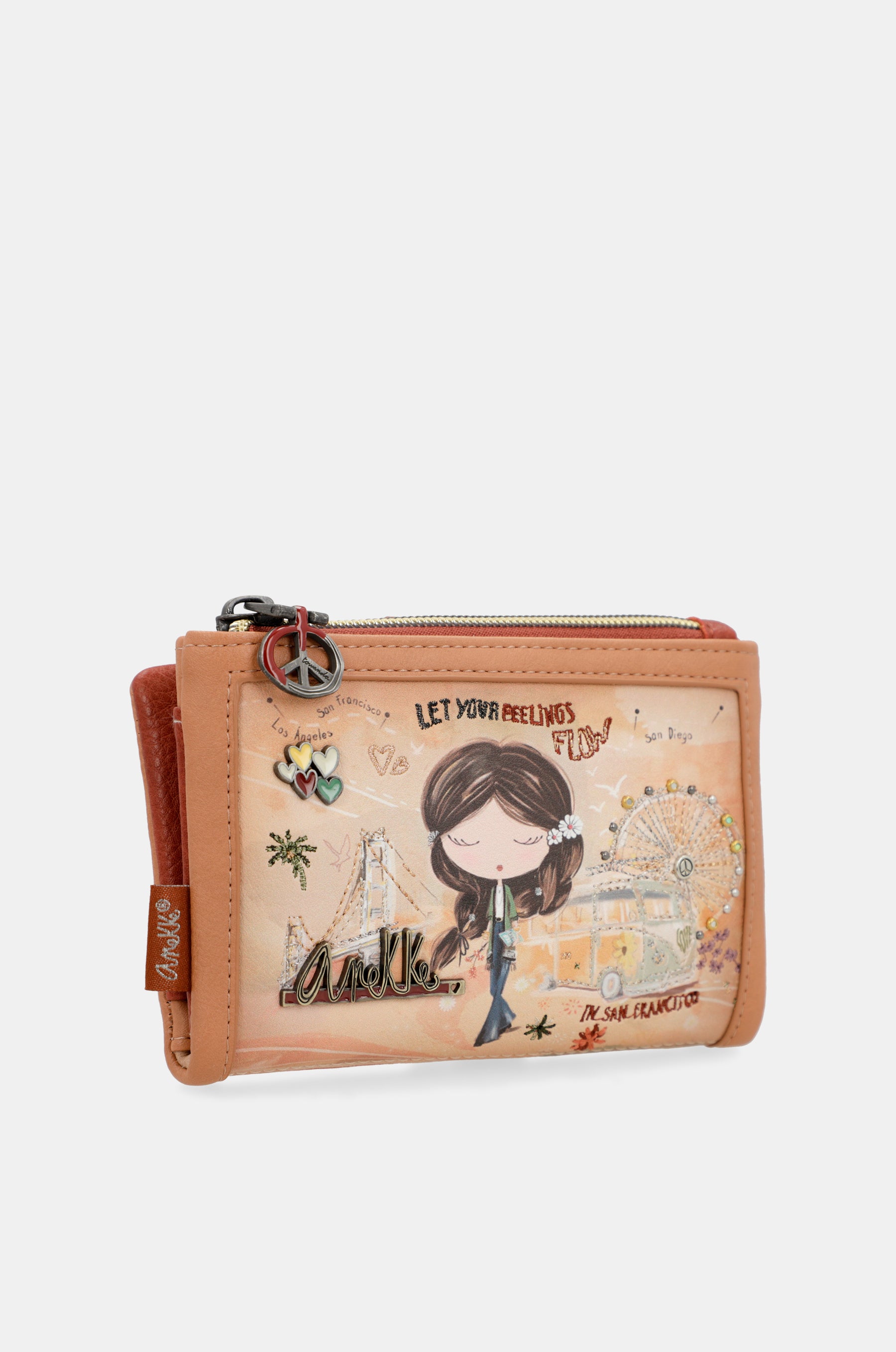 Peace & Love camel small RFID wallet