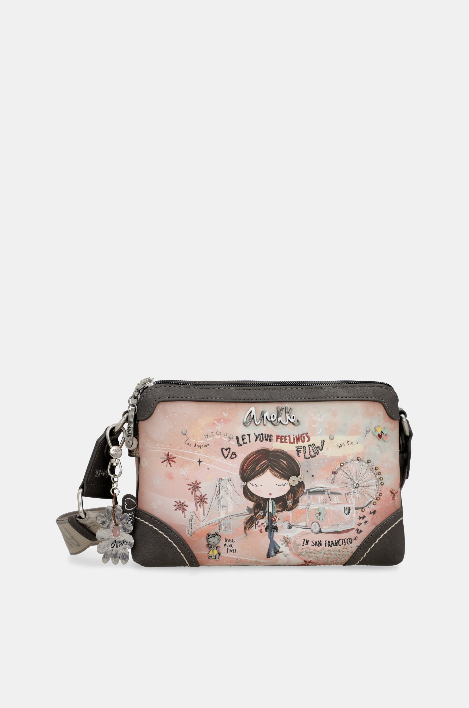 Peace & Love pink 2-compartment crossbody bag
