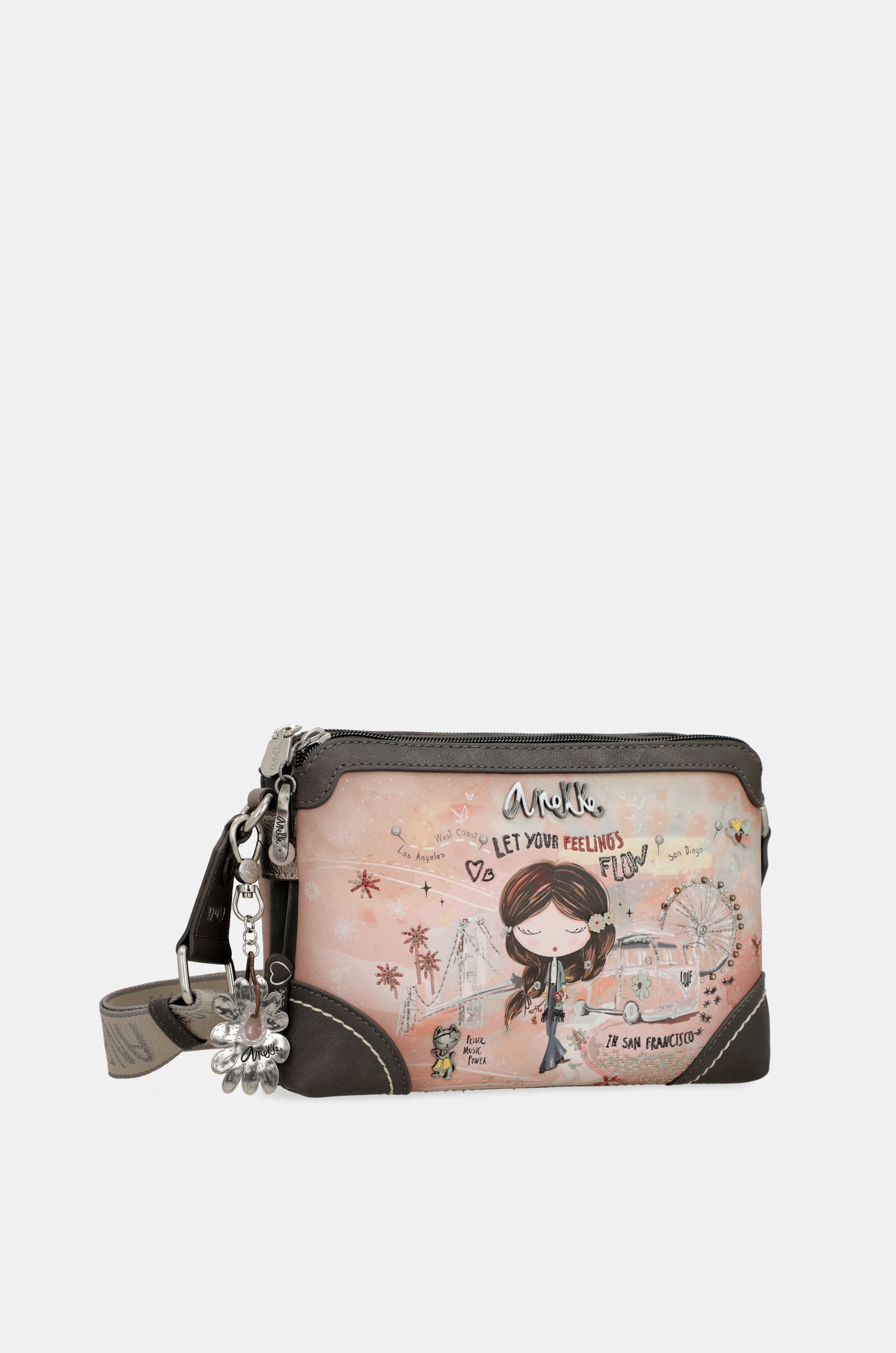 Peace & Love pink 2-compartment crossbody bag