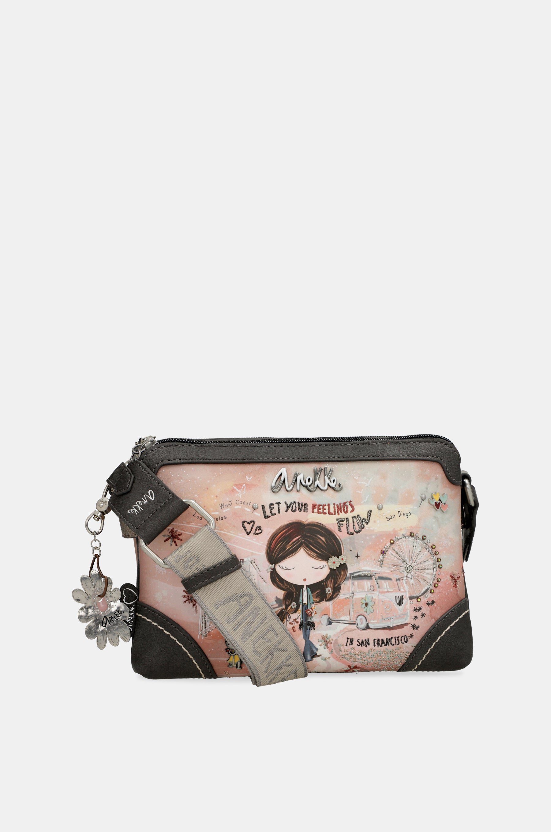 Peace & Love pink 2-compartment crossbody bag