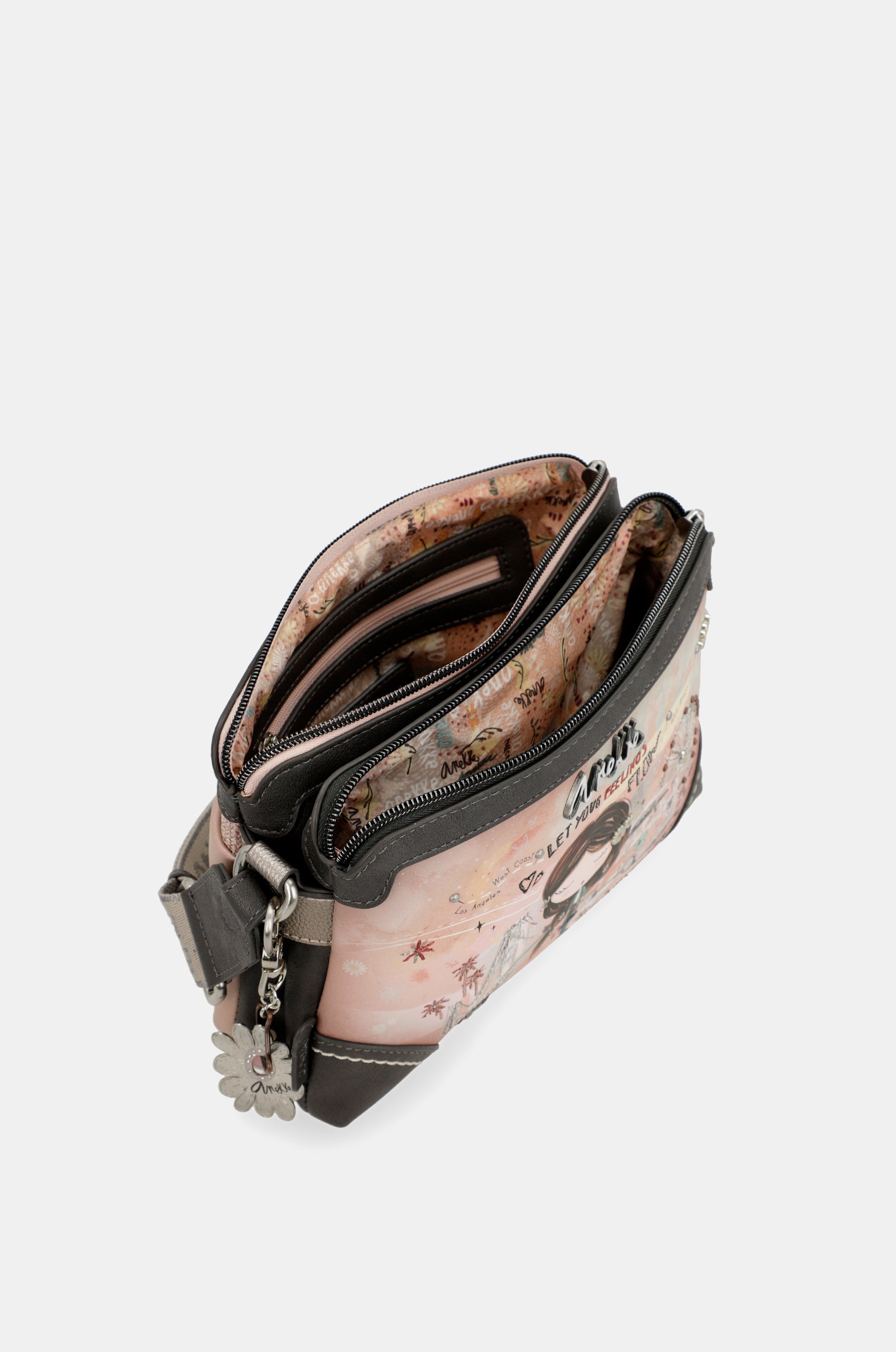 Peace & Love pink 2-compartment crossbody bag