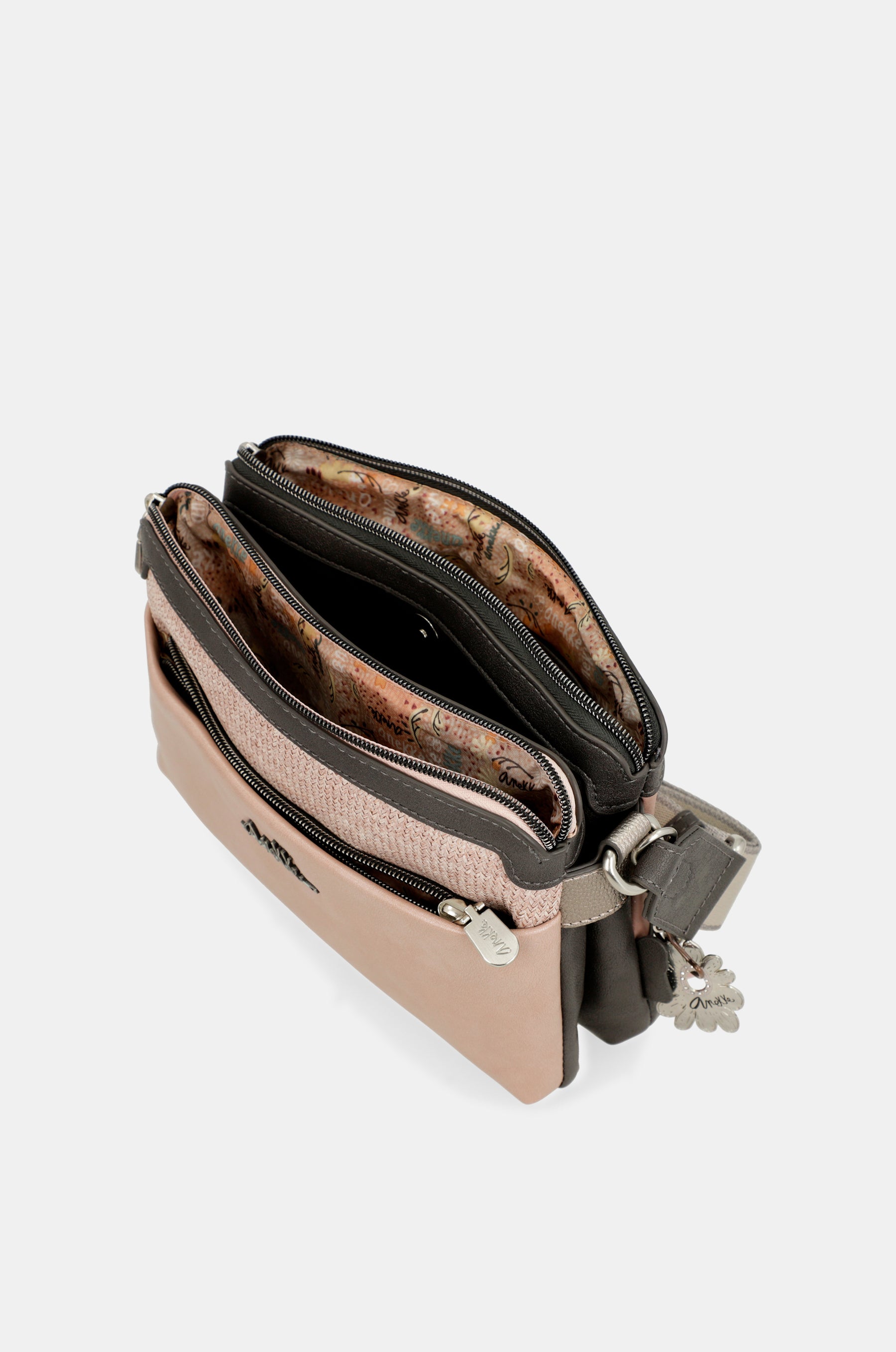 Peace & Love pink 2-compartment crossbody bag