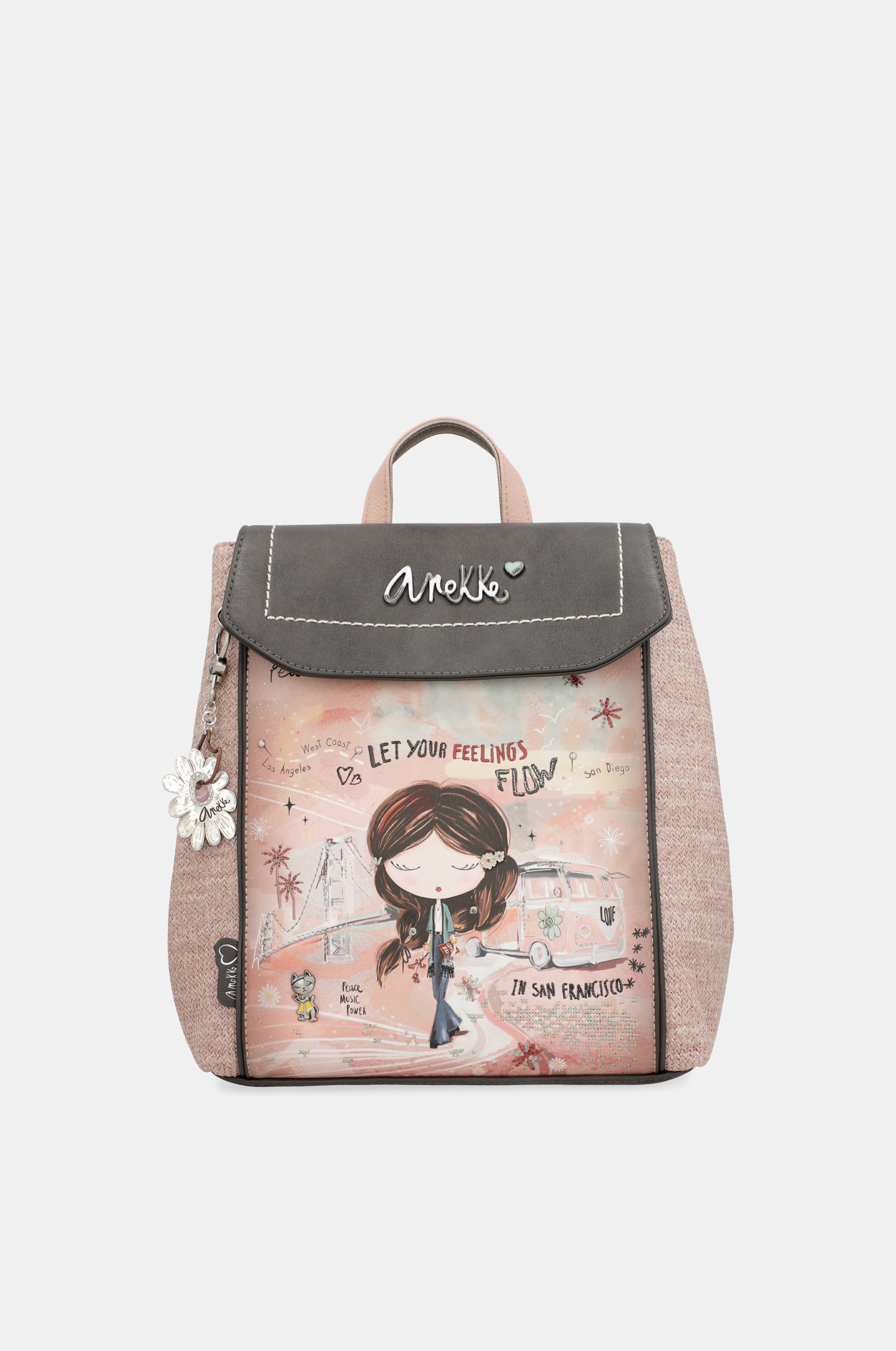 Peace & Love pink backpack with flap