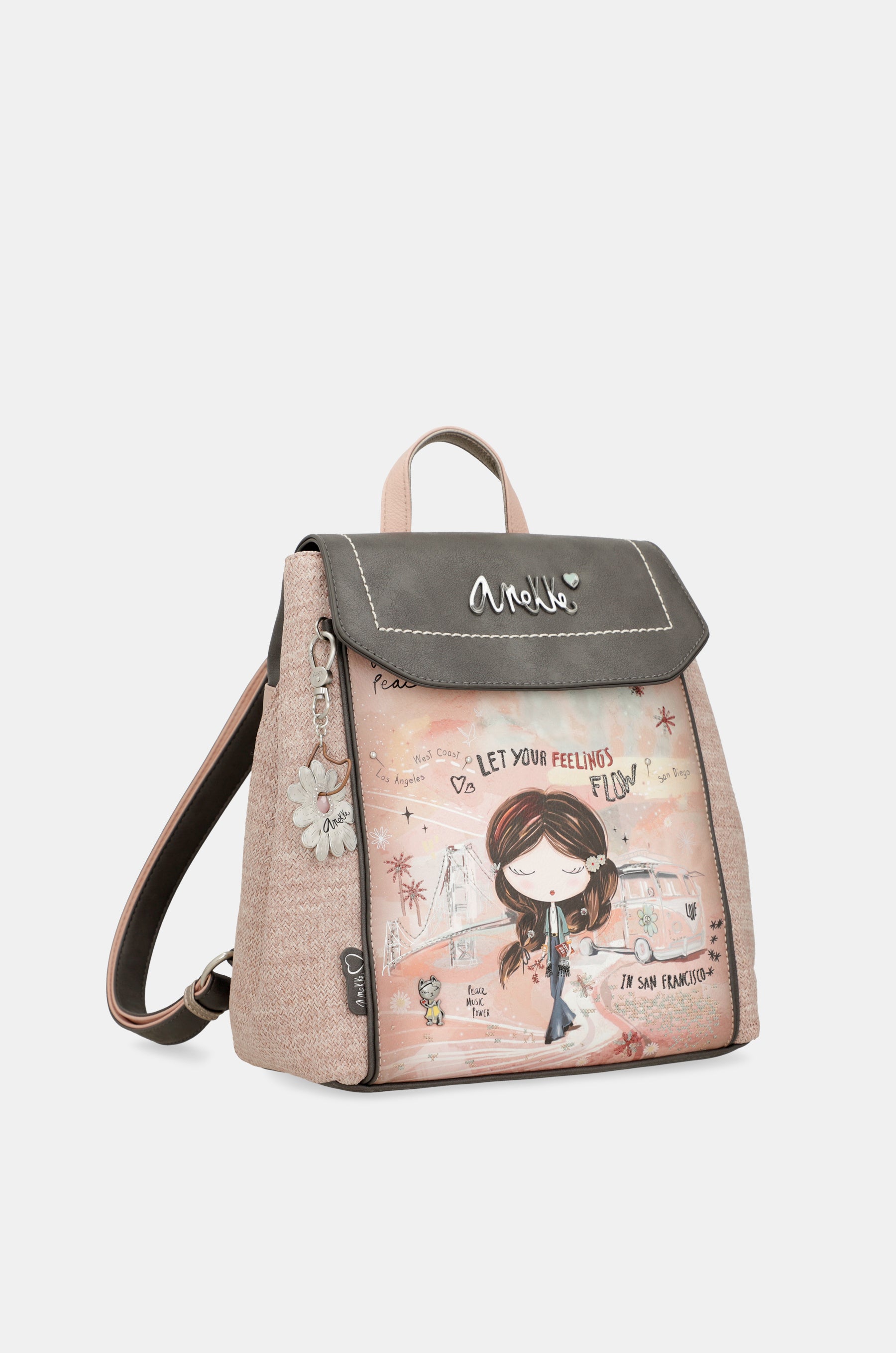 Peace & Love pink backpack with flap