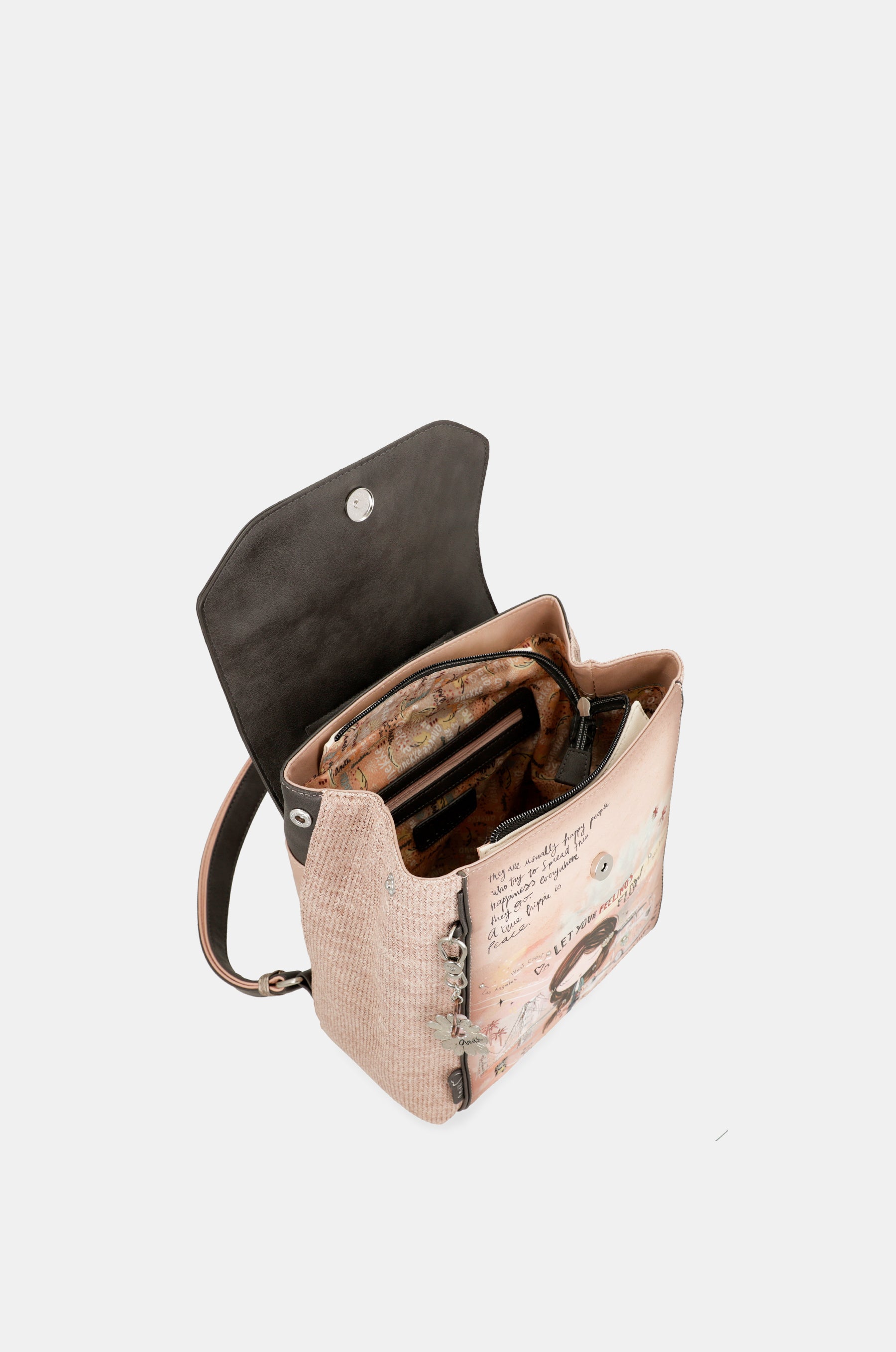 Peace & Love pink backpack with flap
