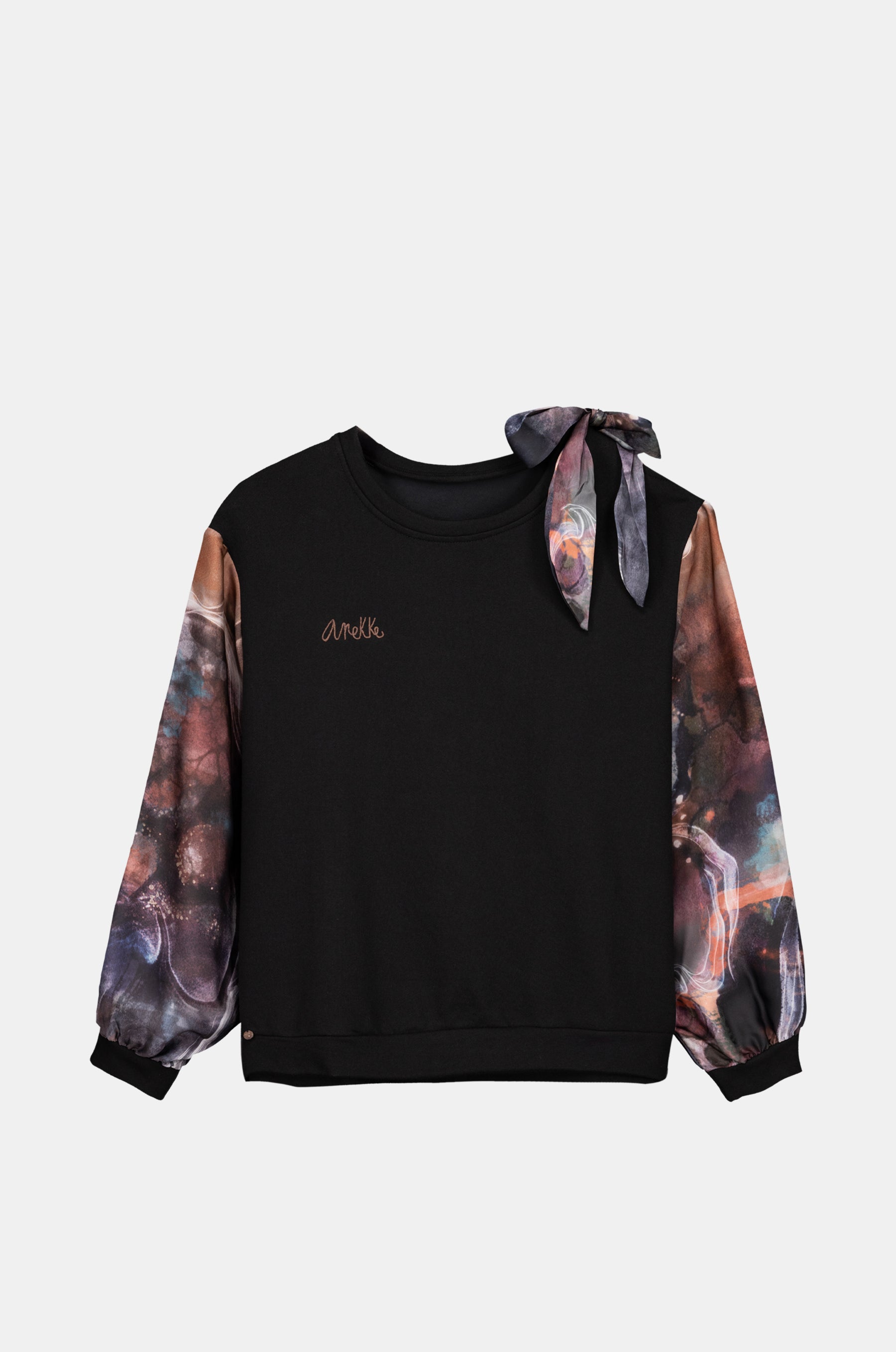 Black sweatshirt with printed sleeves