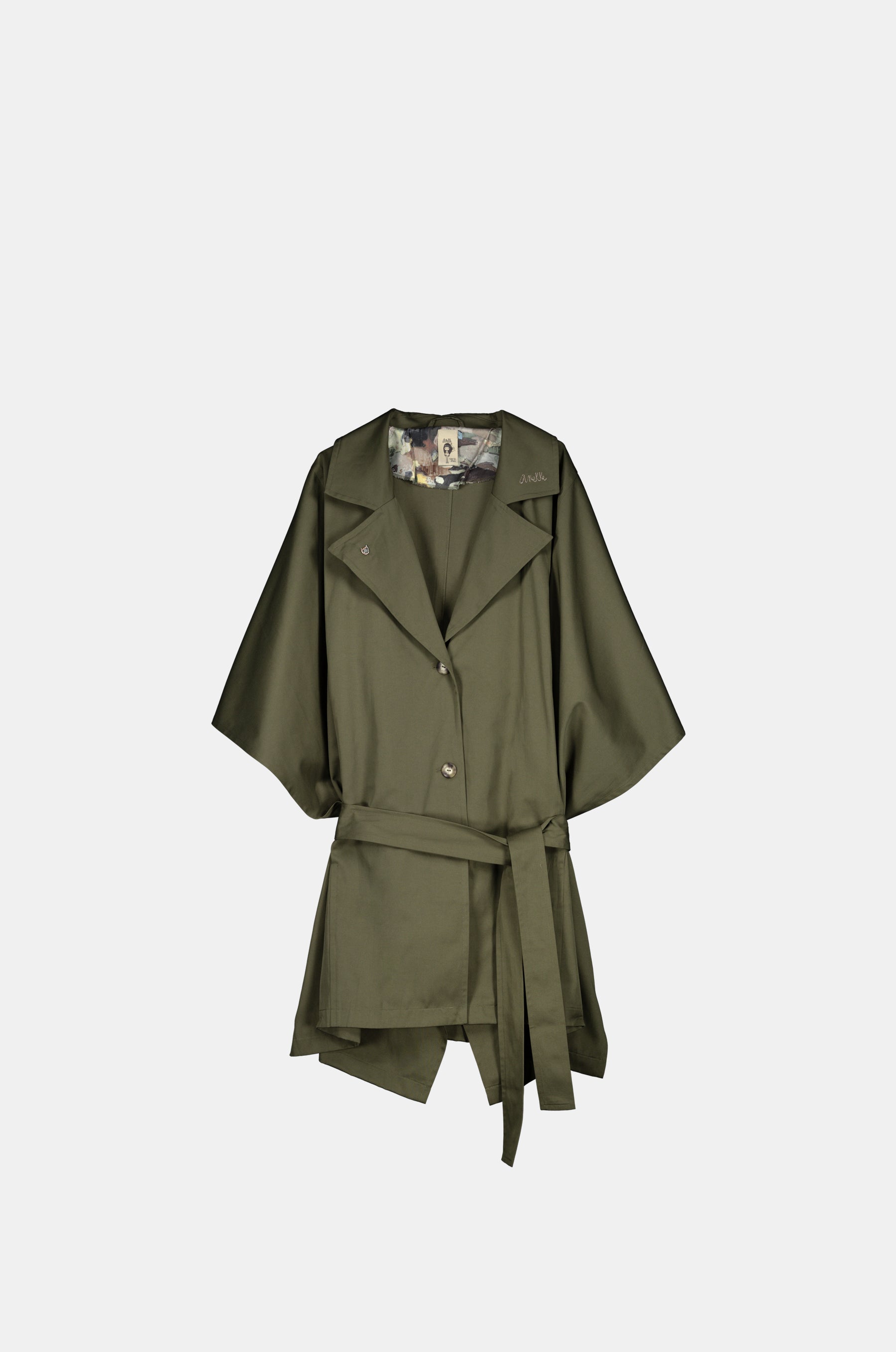 welinoa　Half cape short trench　エクリュ Green cape-style trench coat