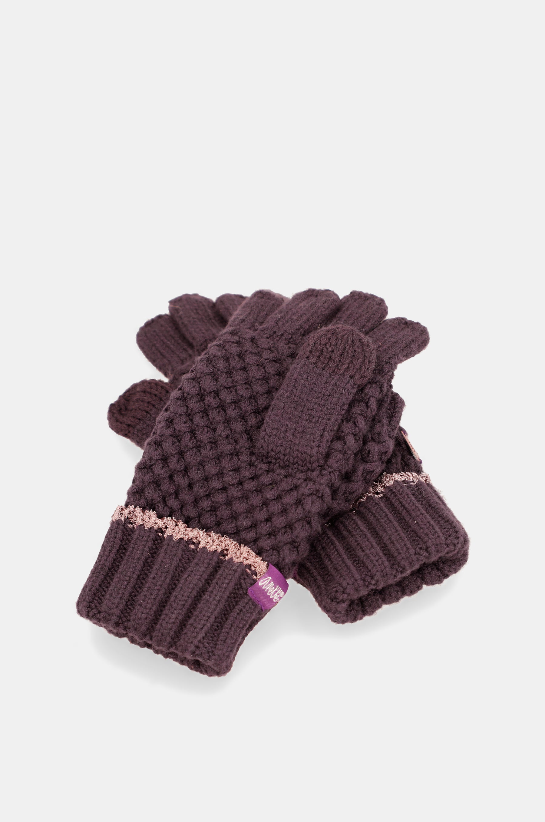 Purple knitted mittens