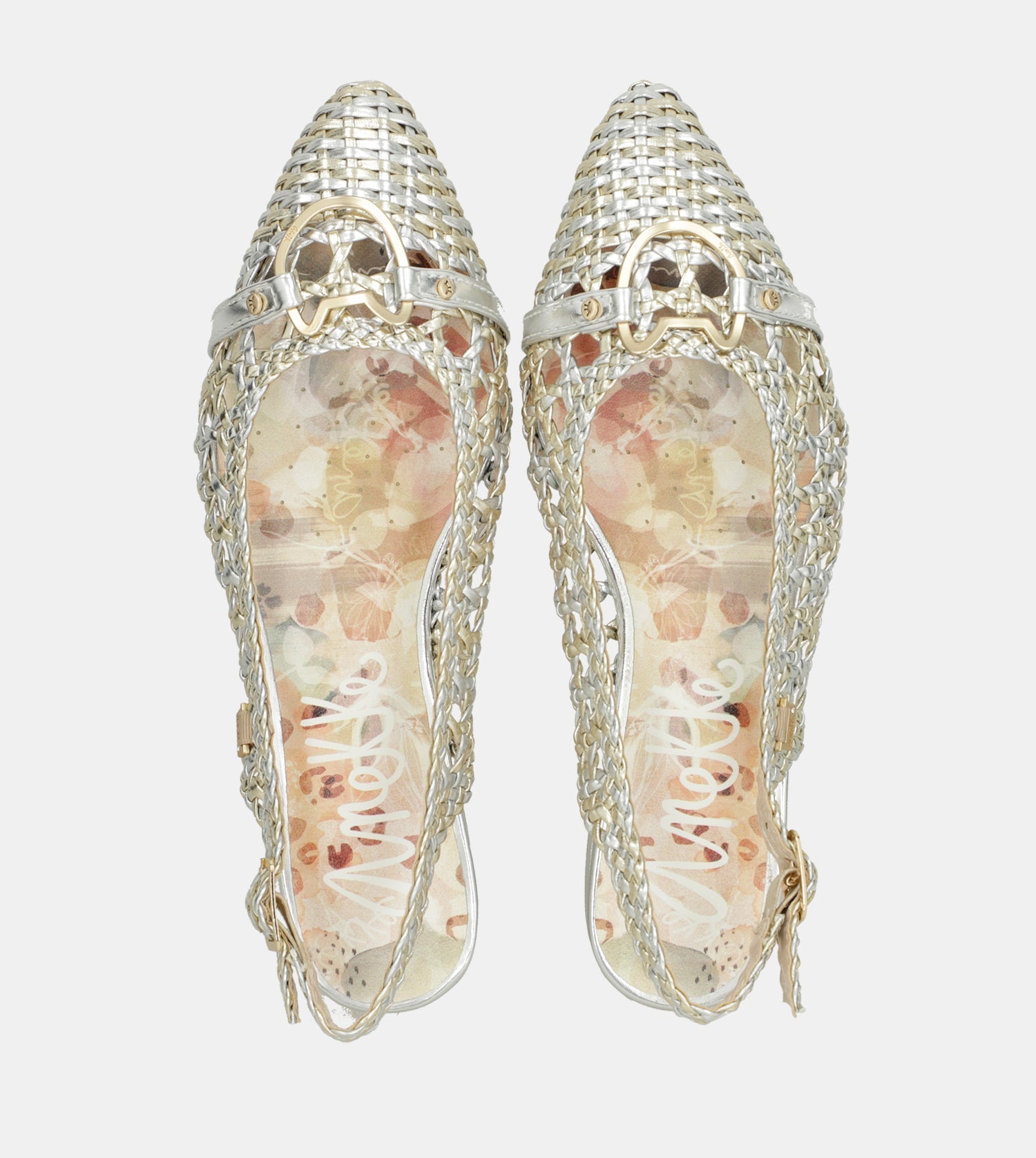 Gold and silver slingback ballet flats