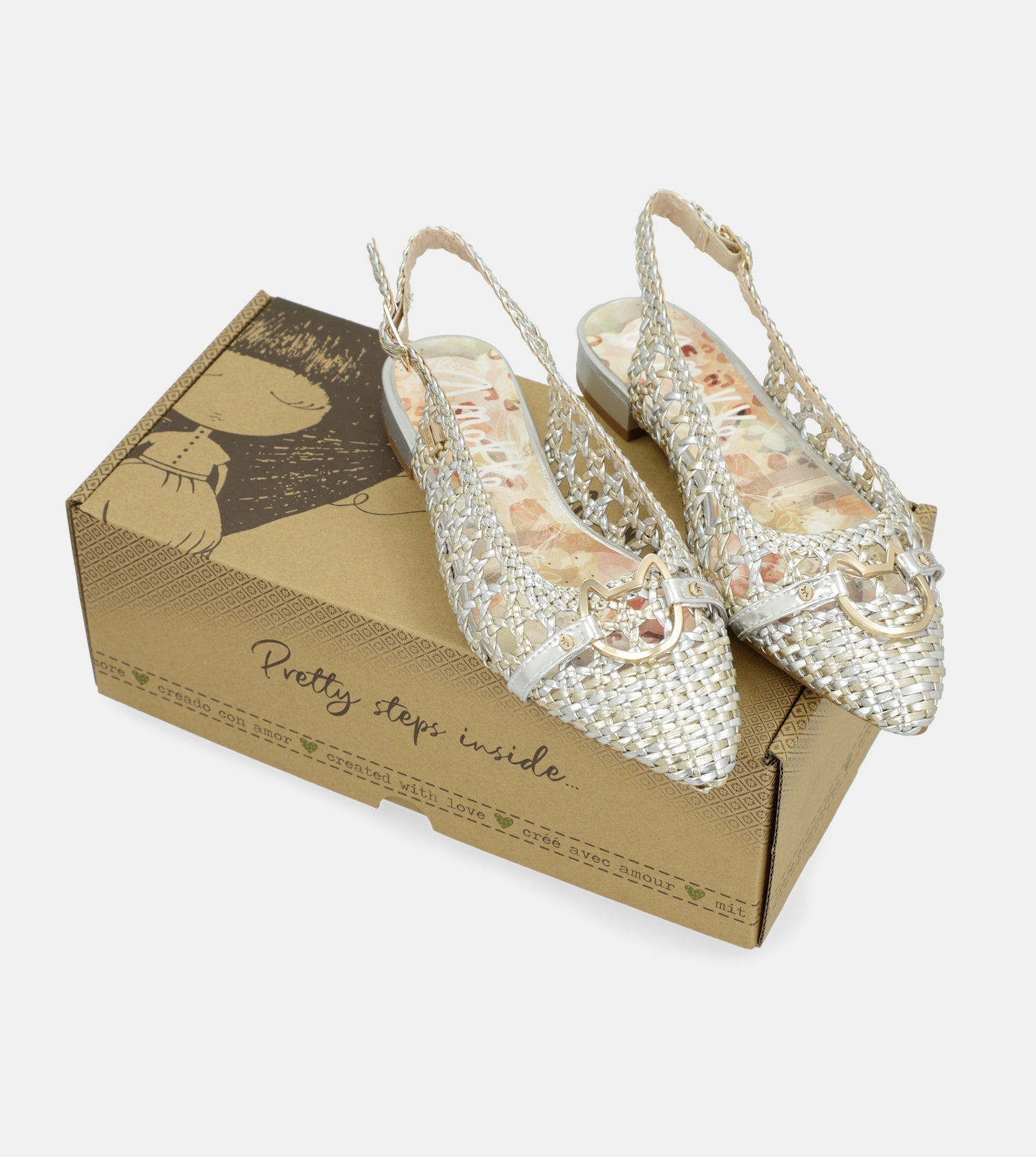 Gold and silver slingback ballet flats