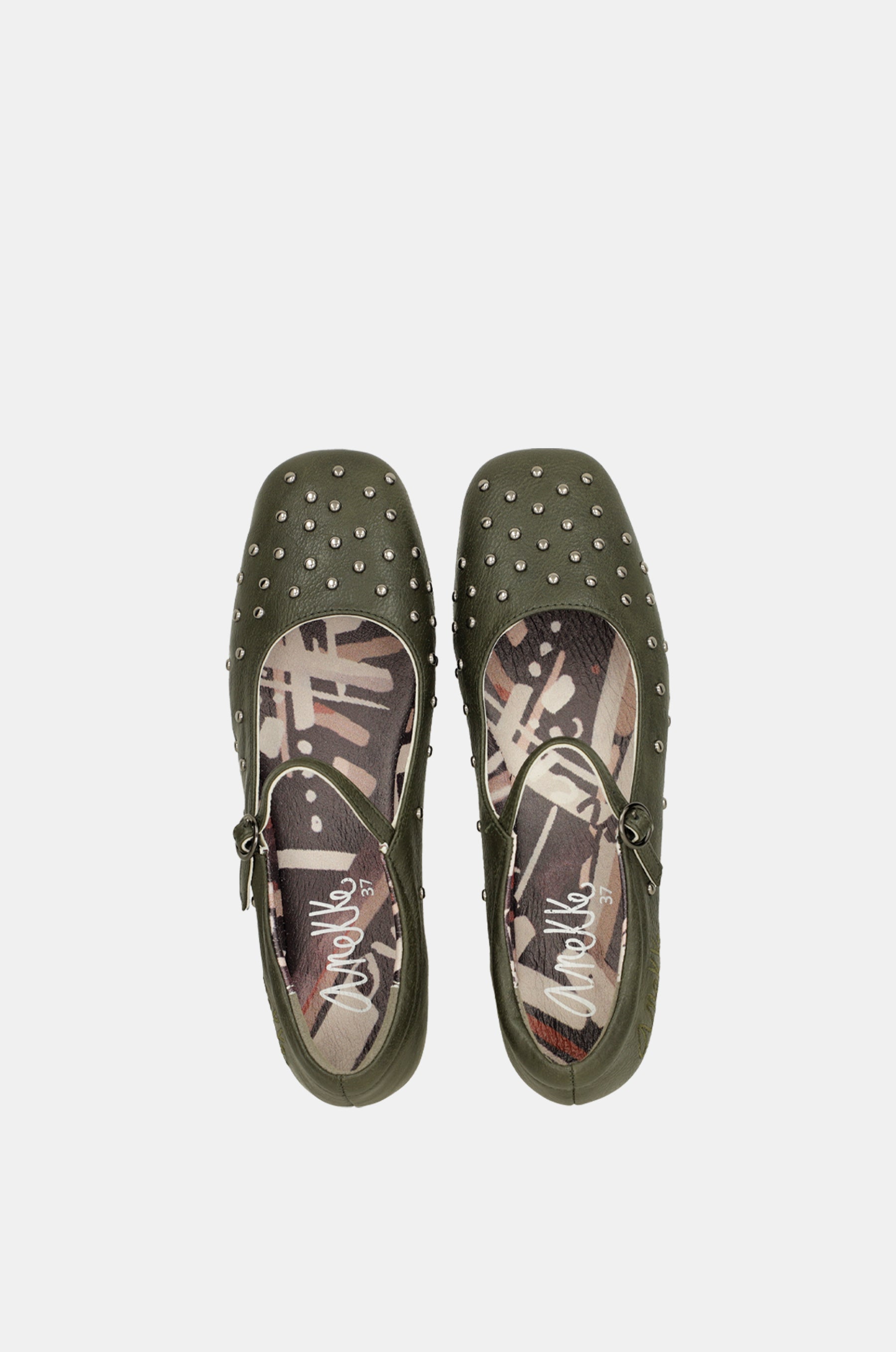 Khaki green studded ballerinas
