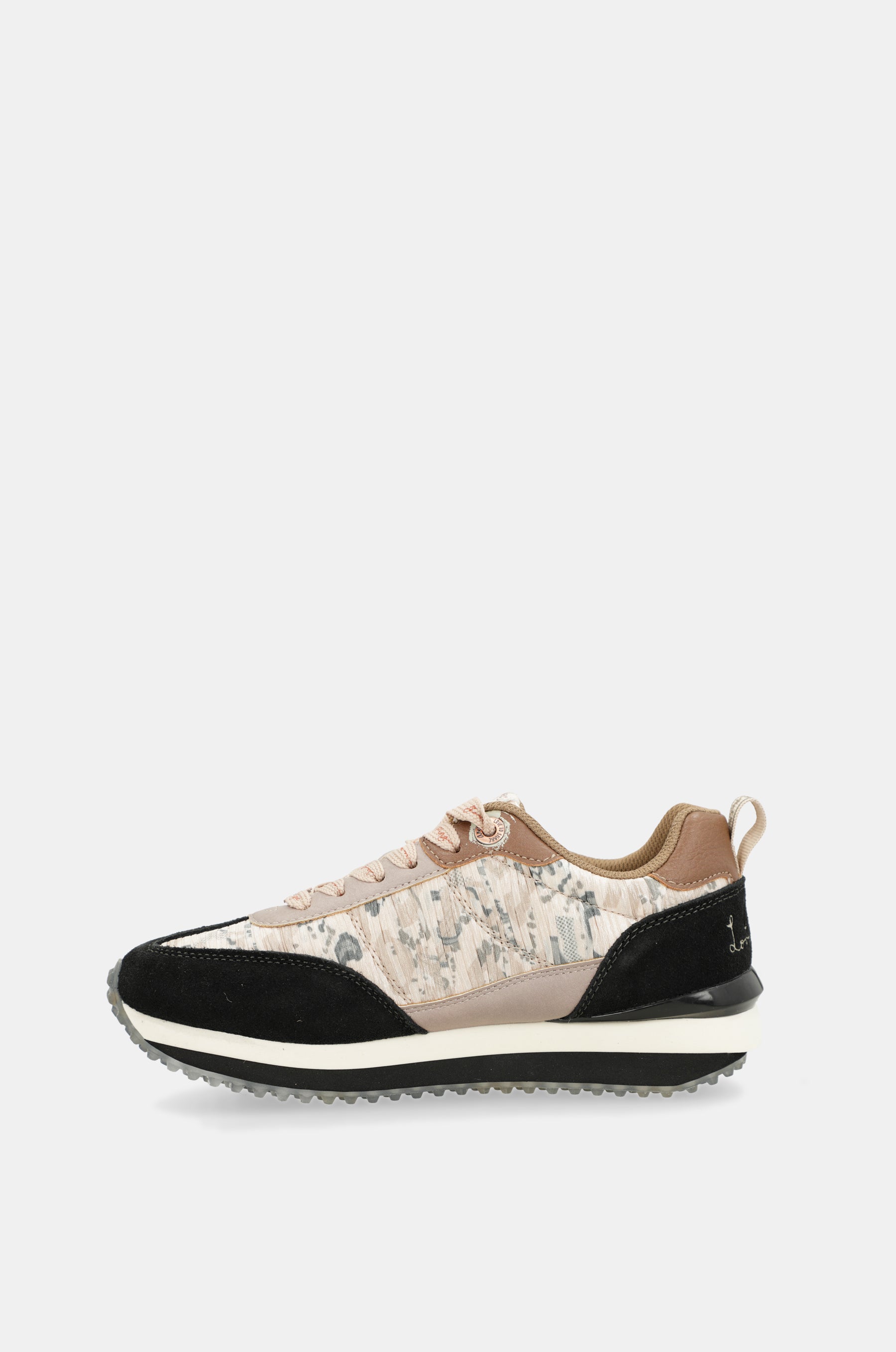 Black & gold sneakers with multicoloured sole