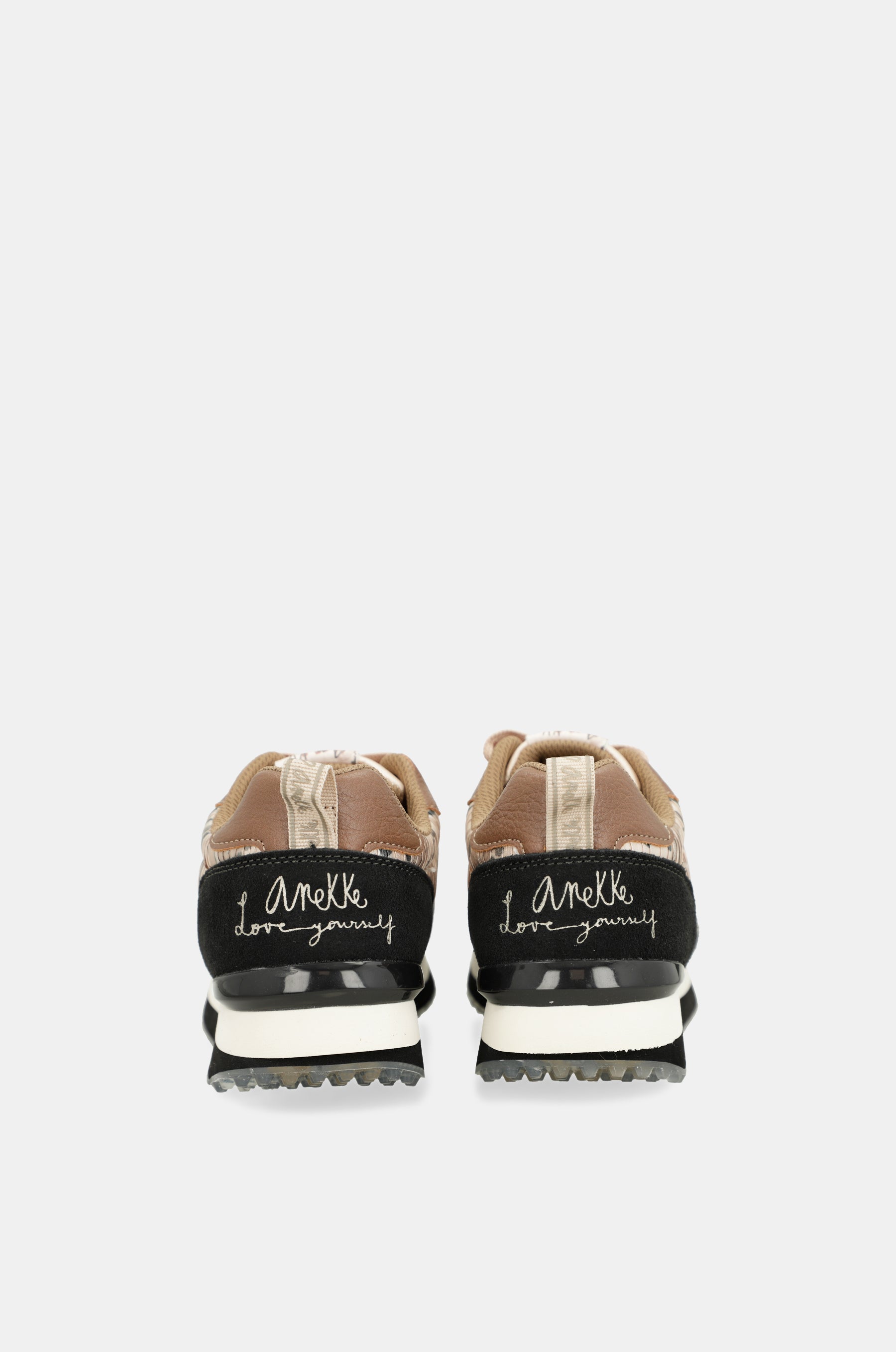 Black & gold sneakers with multicoloured sole