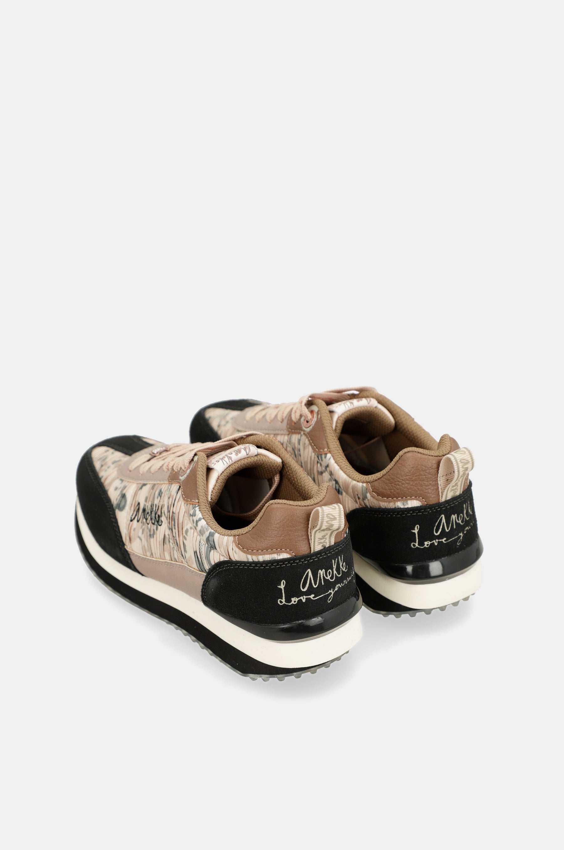 Black & gold sneakers with multicoloured sole
