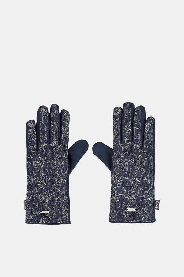 Printed denim gloves