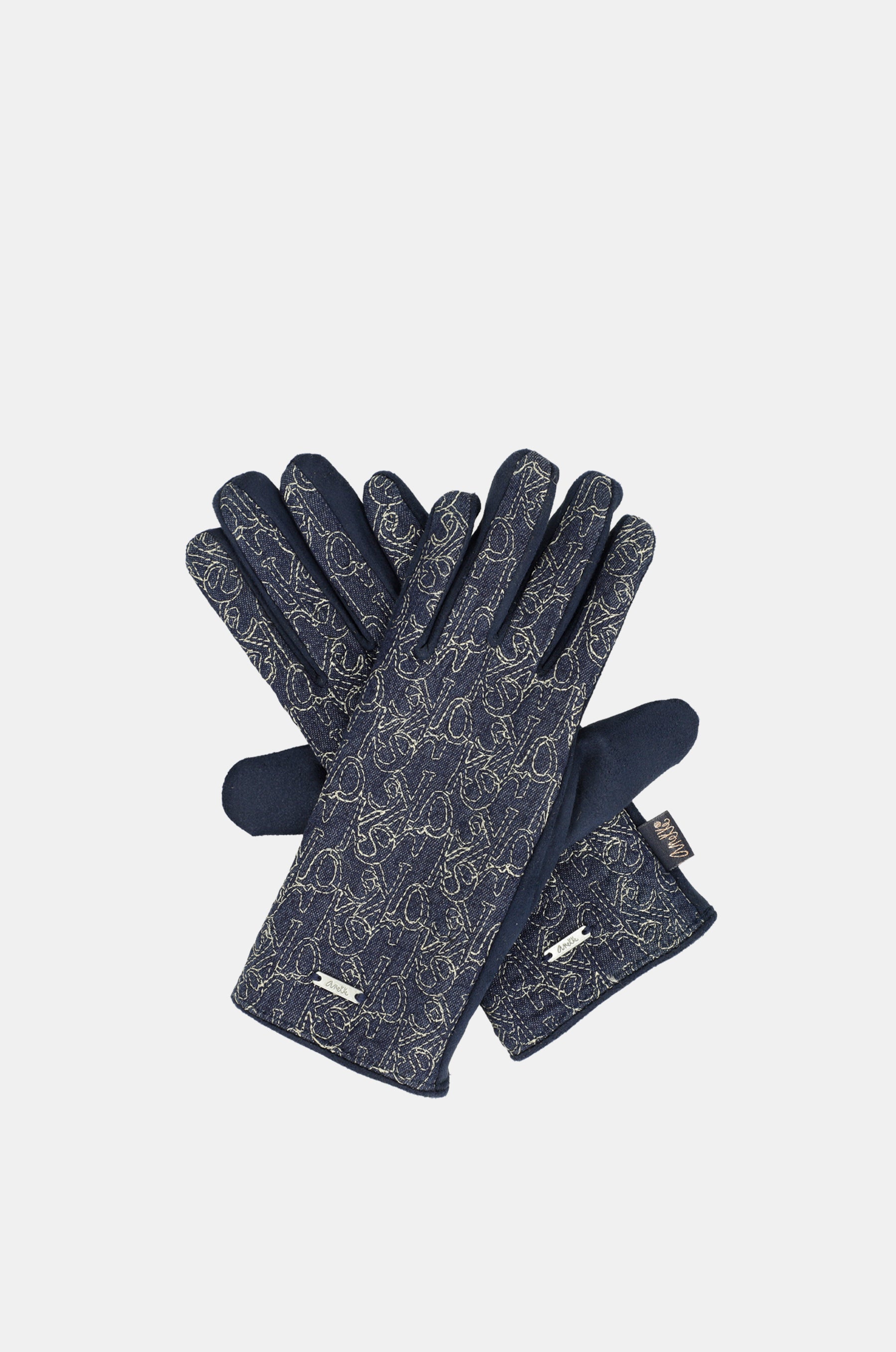 Printed denim gloves