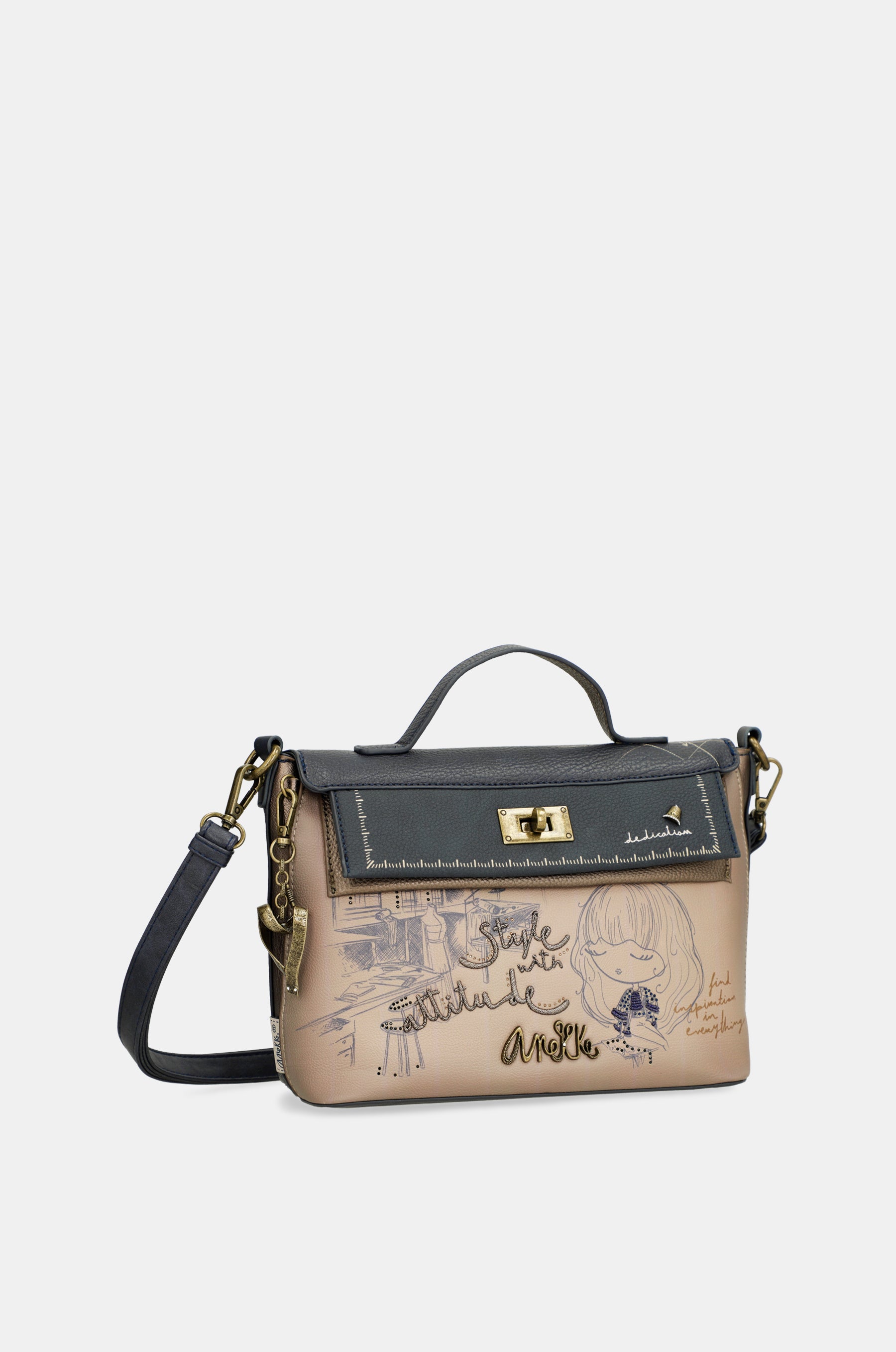 Studio crossbody bag with flap and short handle