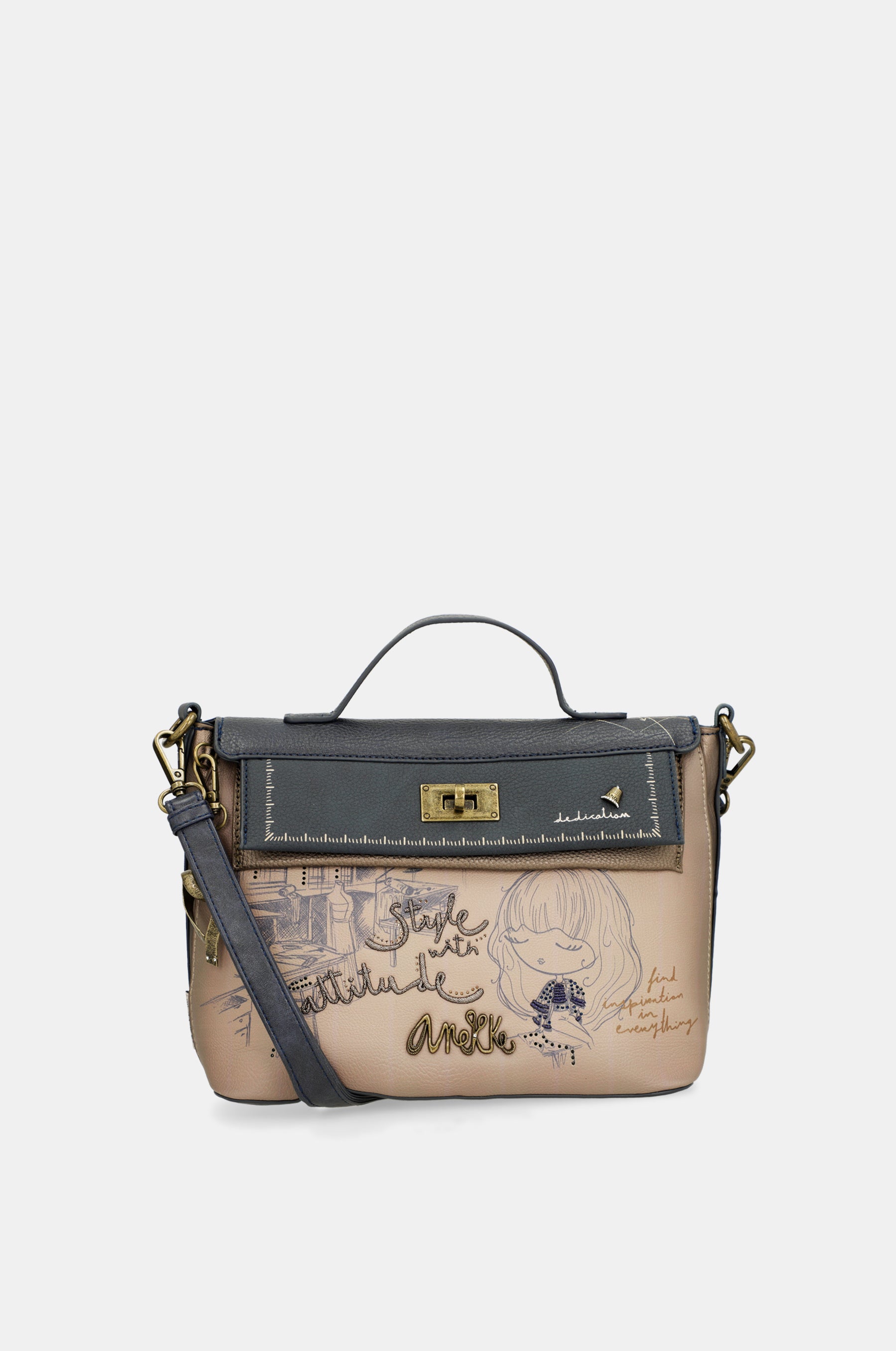 Studio crossbody bag with flap and short handle