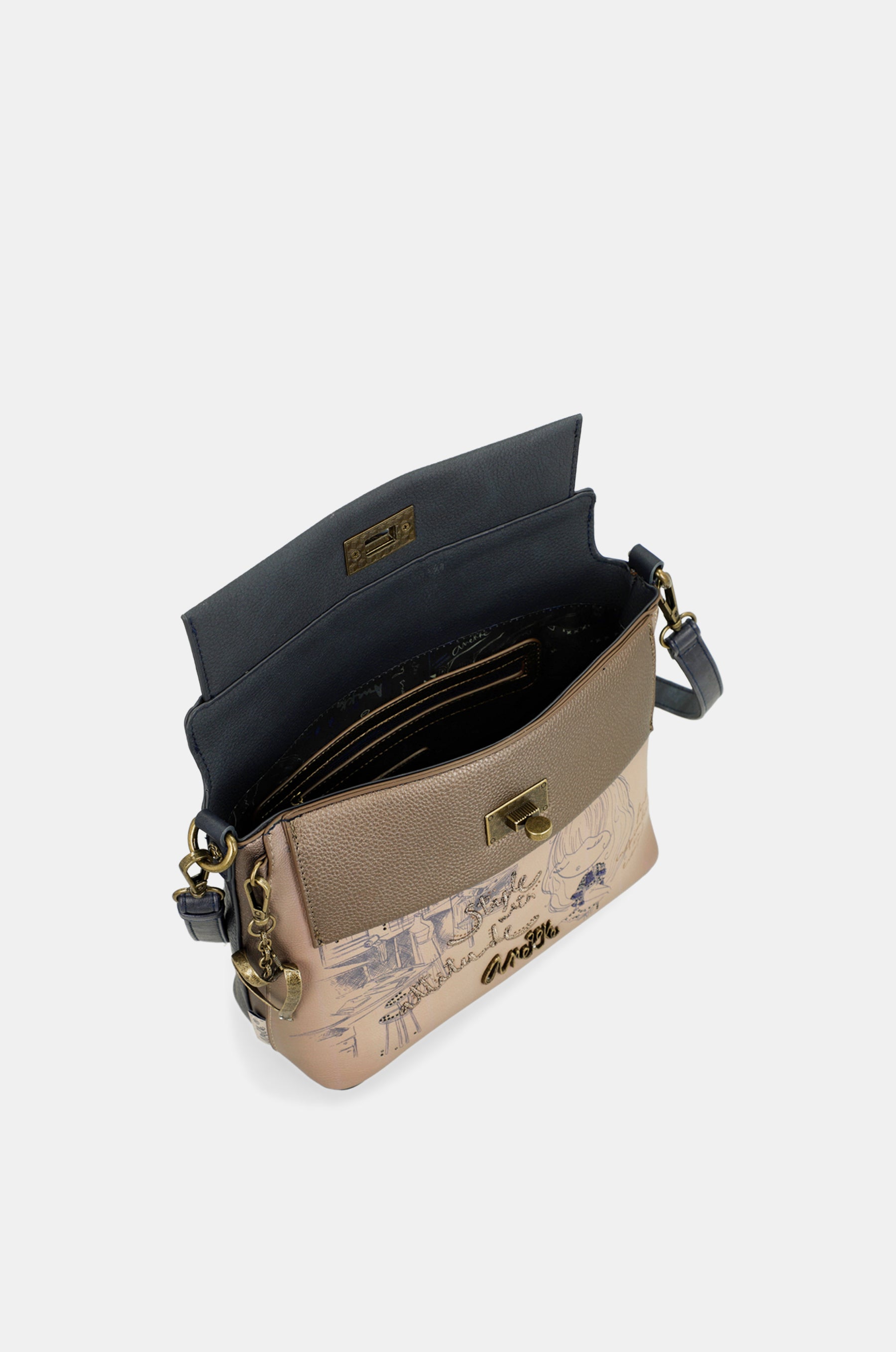 Studio crossbody bag with flap and short handle