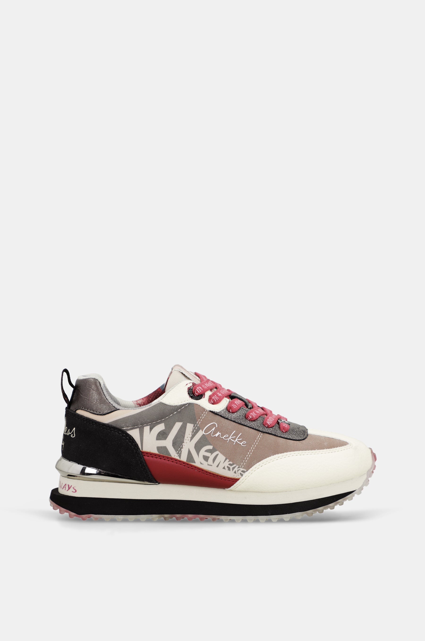 Pink and white sneakers