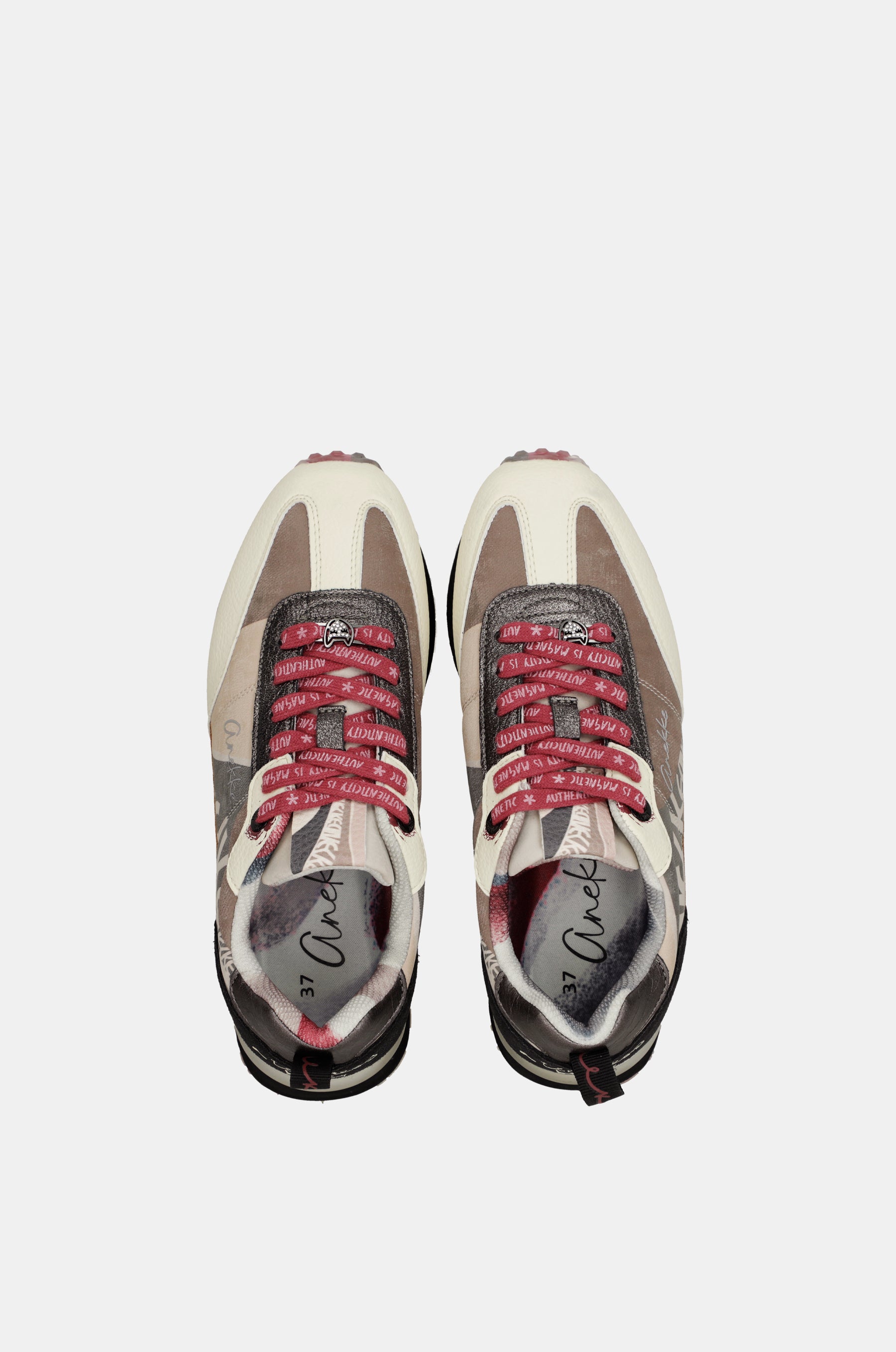 Pink and white sneakers