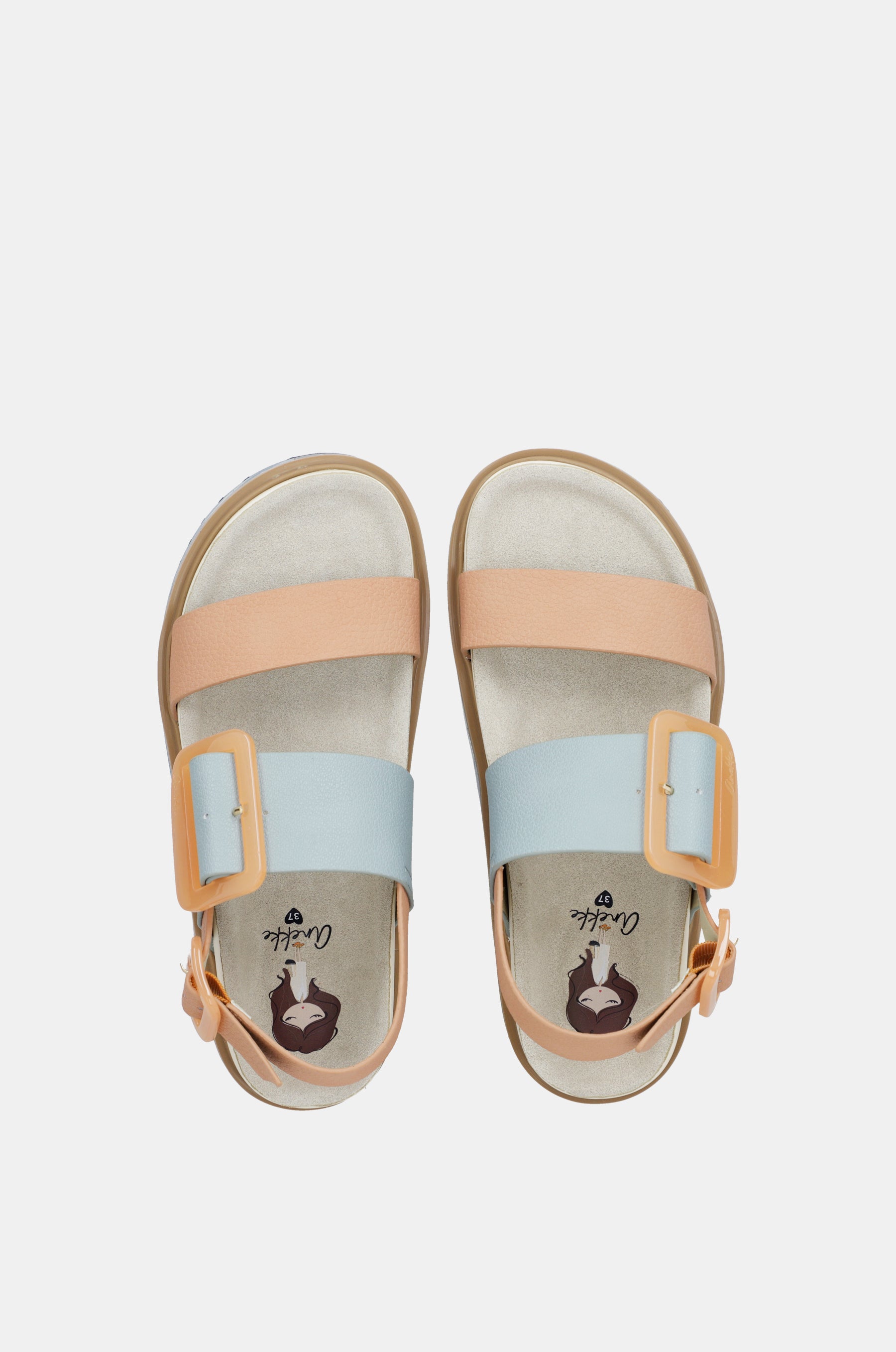 Blue and pink-orange platform sandals
