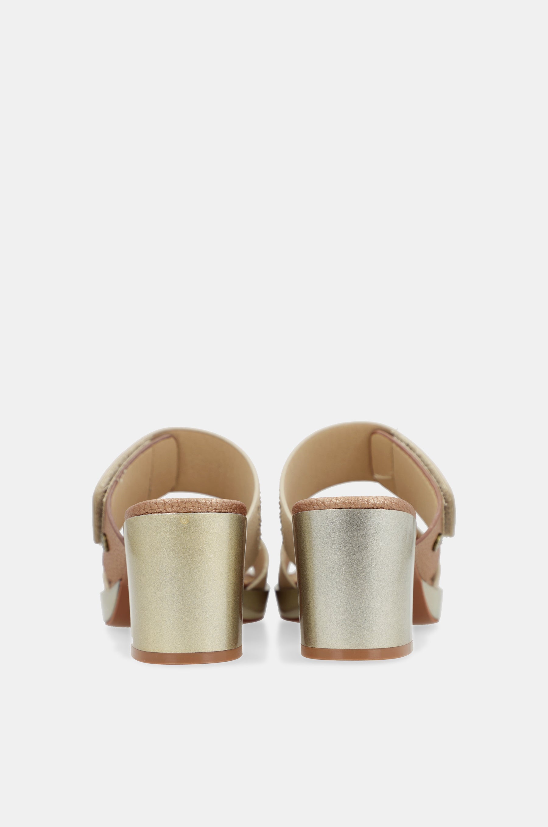 Beige heeled sandals with rhinestones