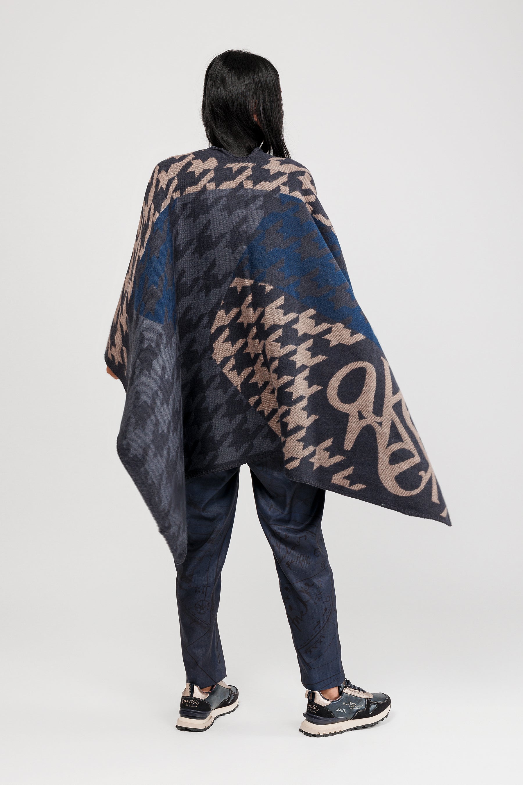 Blue & beige poncho