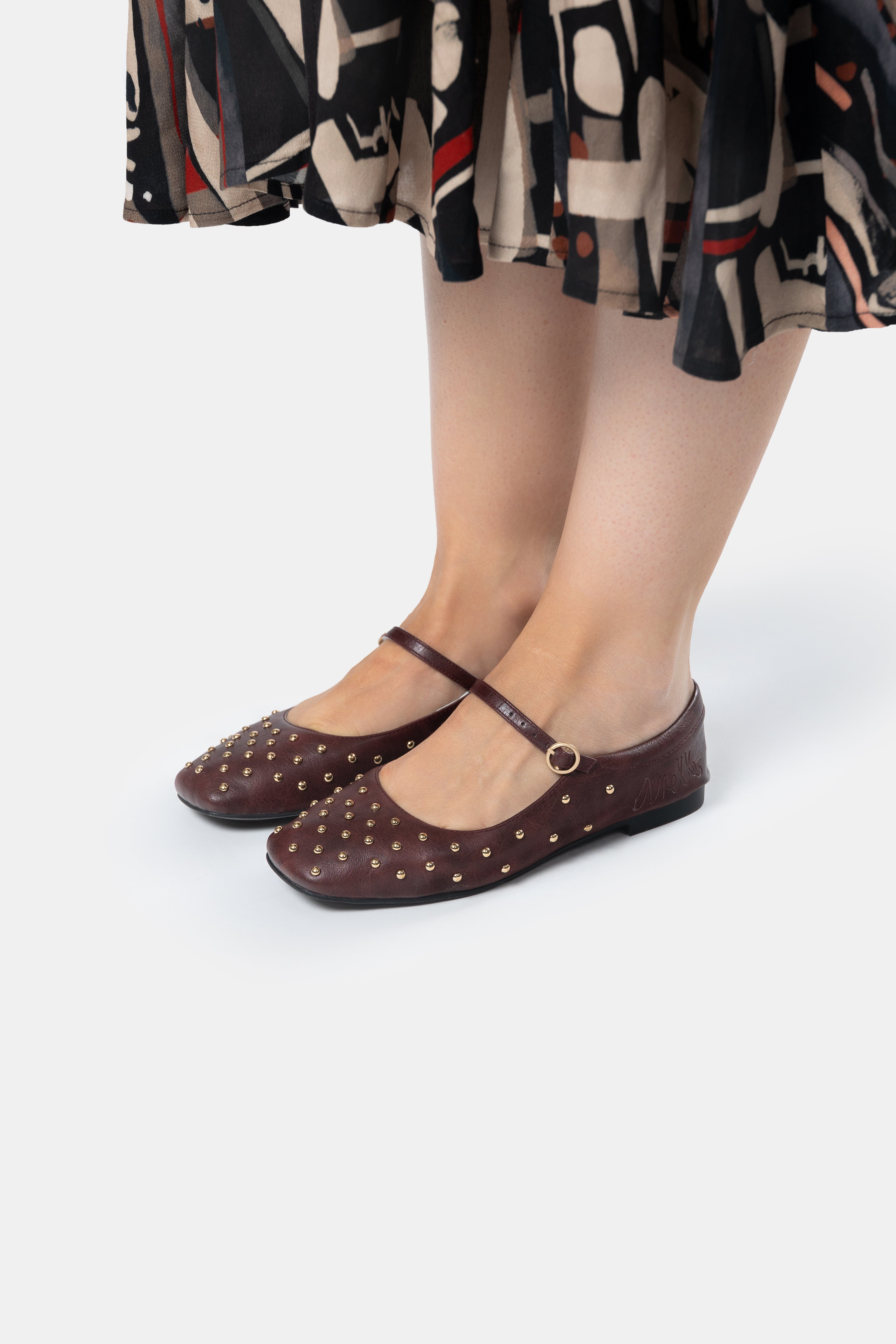Burgundy studded ballerinas