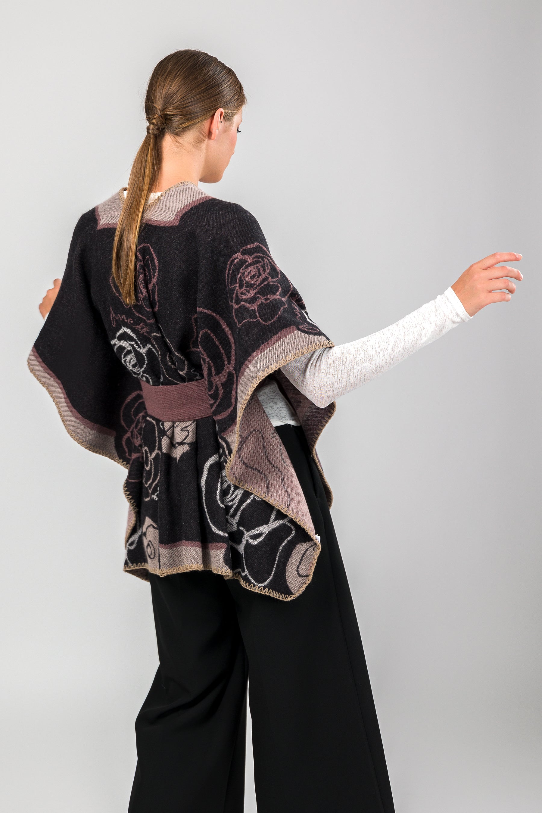 Pink & black belted poncho