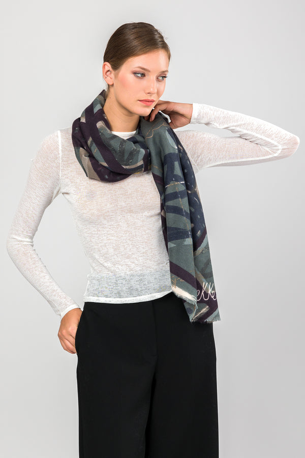 Blue printed pashmina