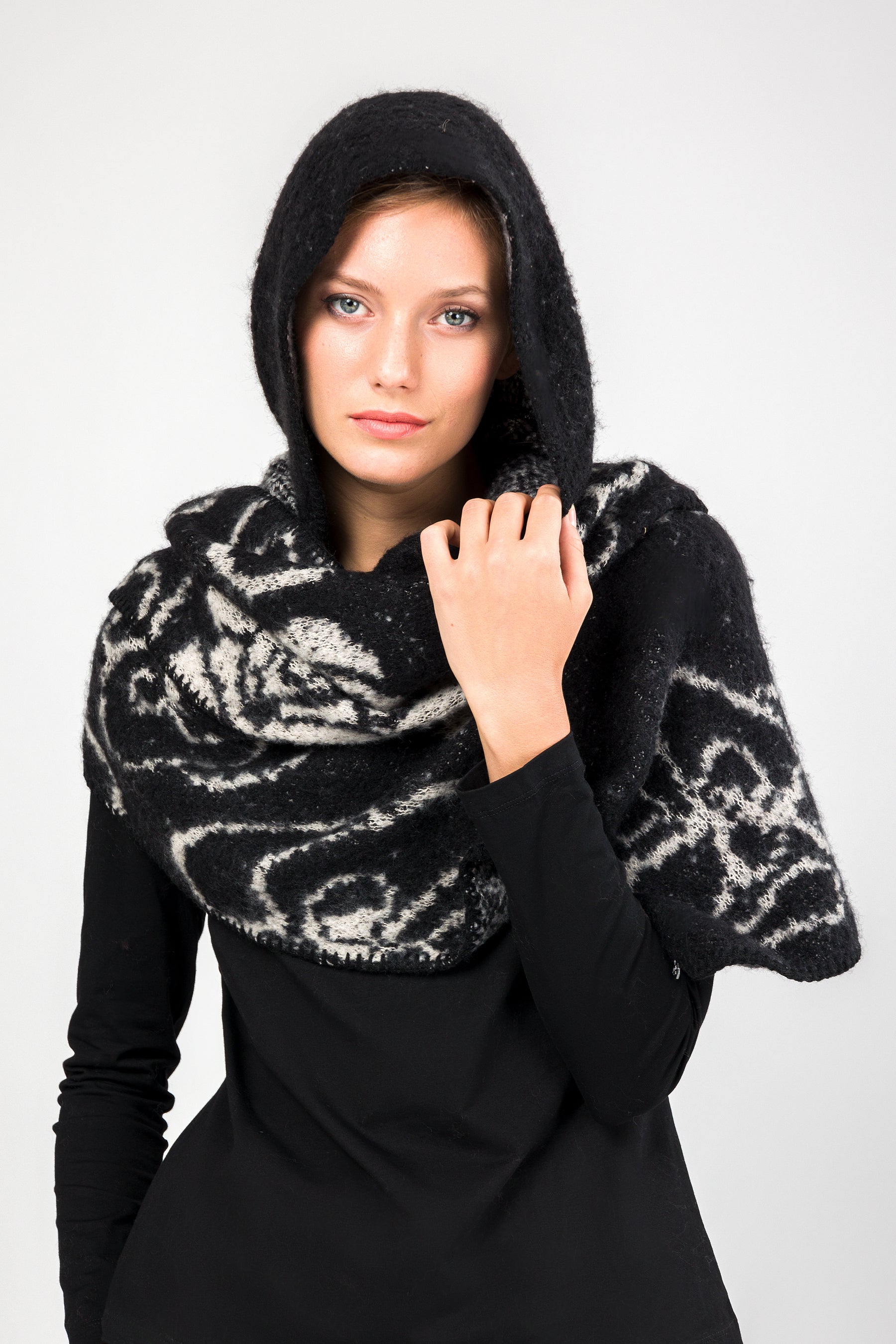 Blue hooded scarf