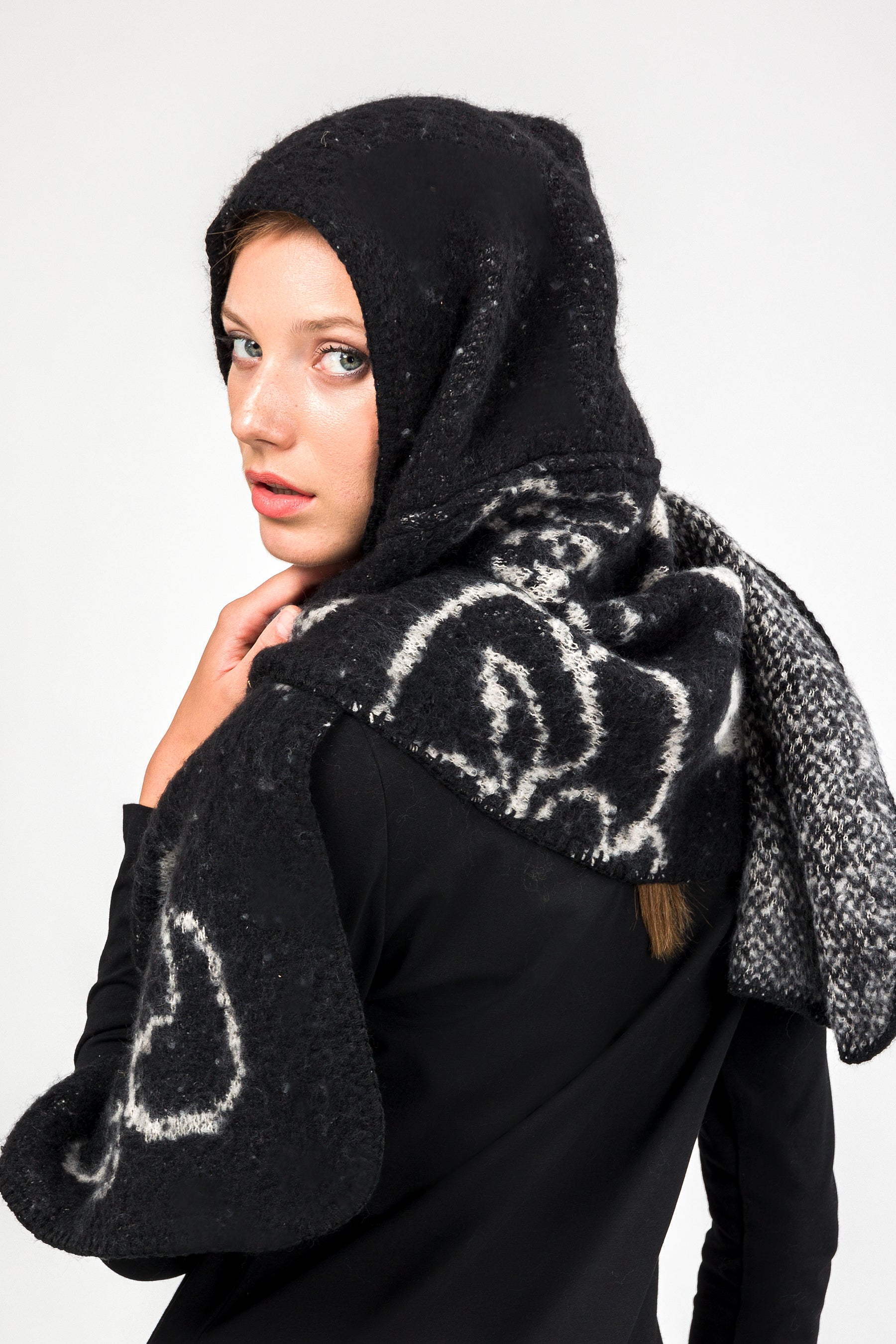Blue hooded scarf